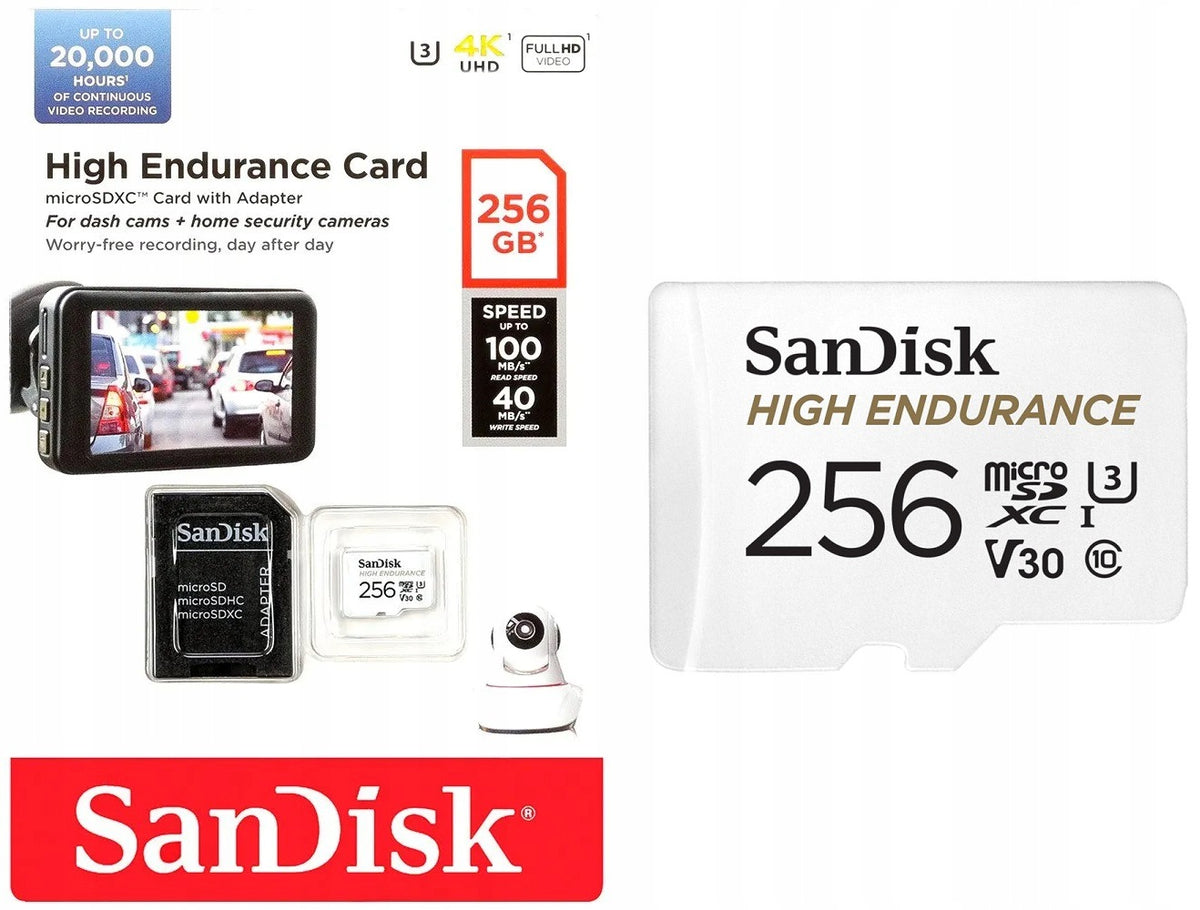 SanDisk High Endurance microSDXC 256GB V30 card for cameras and surveillance Packaging status original