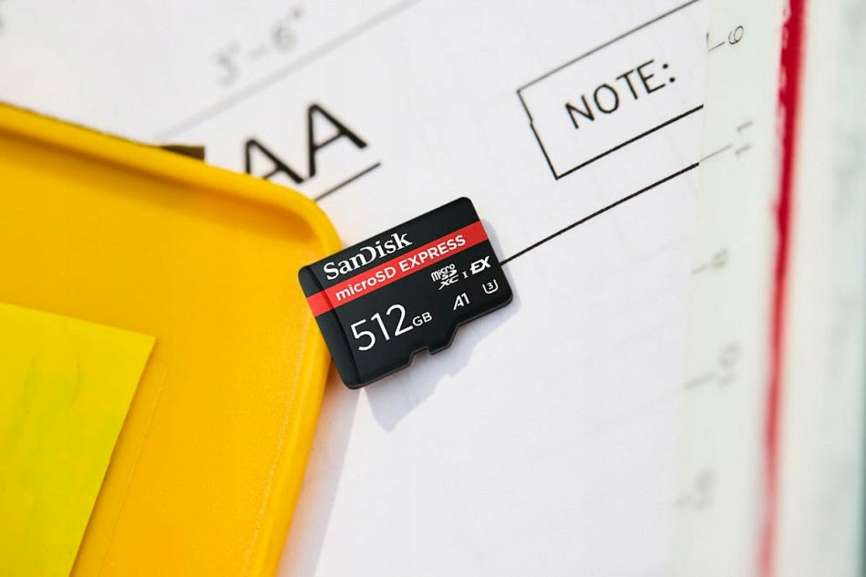 SanDisk micro EXPRESS SDXC 512GB 880/480MBs EX C10 U3 UHS-I Memory Card Manufacturer code SDSQXFN-512G-GN4NN
