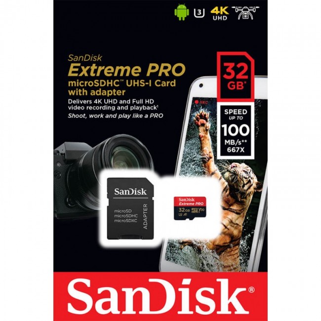 SanDisk microSDHC Extreme Pro 32GB U3 V30 UHS-I A1 100/90 MB/s