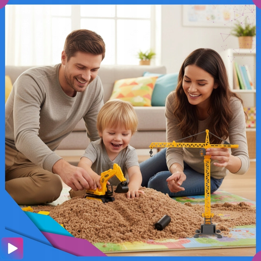 Sand Kinetic Construction Site Set For Children Construction Vehicles Crane Packaging status original