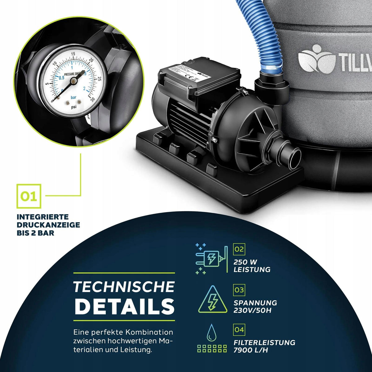 Sand filter system for swimming pool 7.900 l/h with filter balls 400 g Manufacturer code TVSFT-006