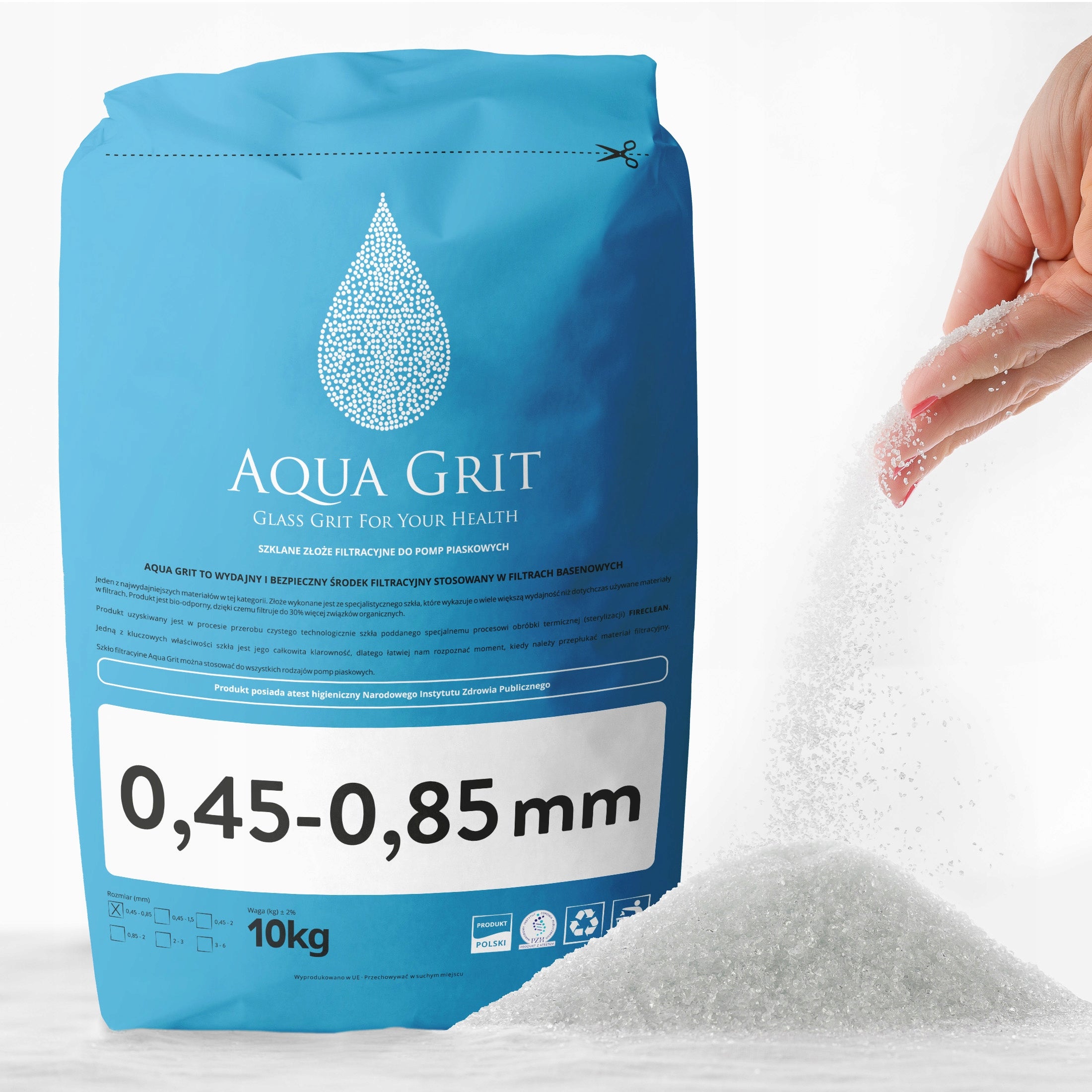 Sand for pump as active filter bed A F M 0,45-0,85 mm Certificate 10kg