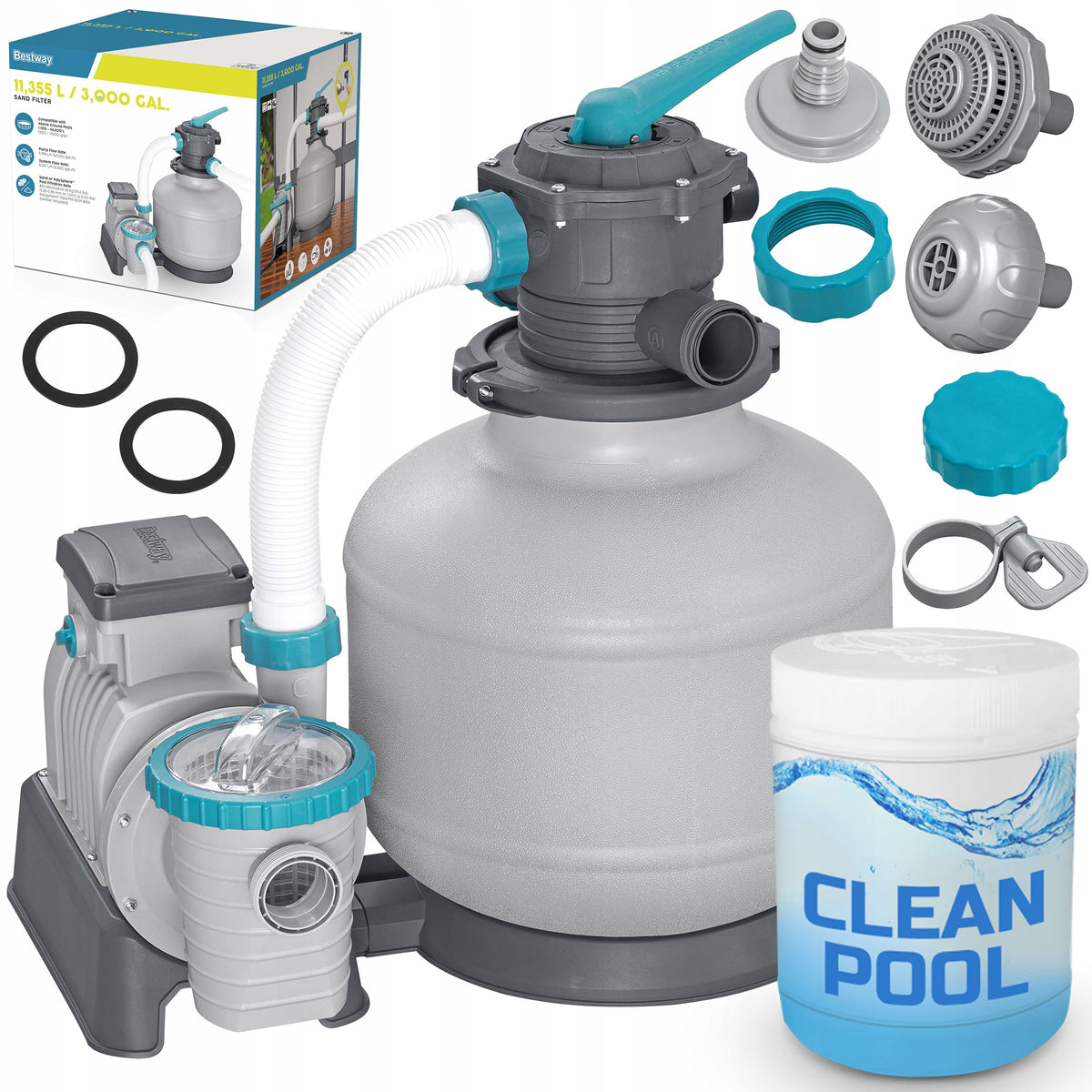 Sand pump for swimming pool 11355 L/h + multifunction tablets chemistry Bestway