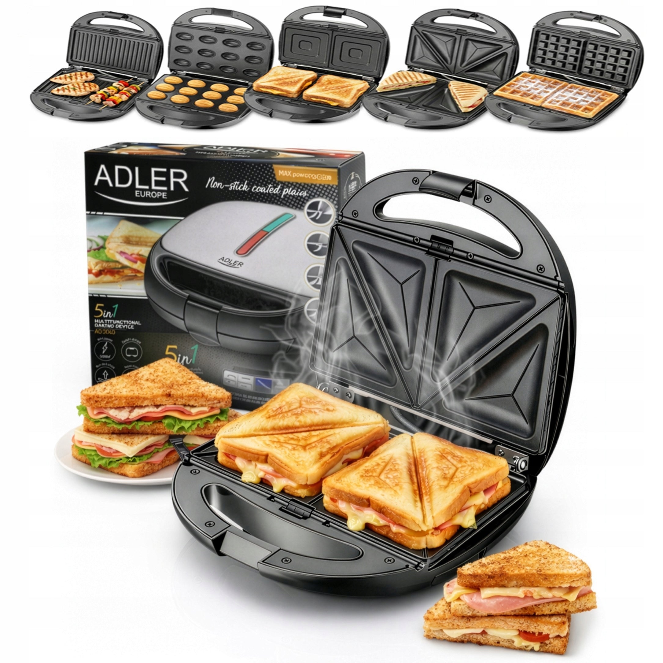 Sandwich Toaster Grill Waffle Iron 5in1 Adler 1200W AD3040
