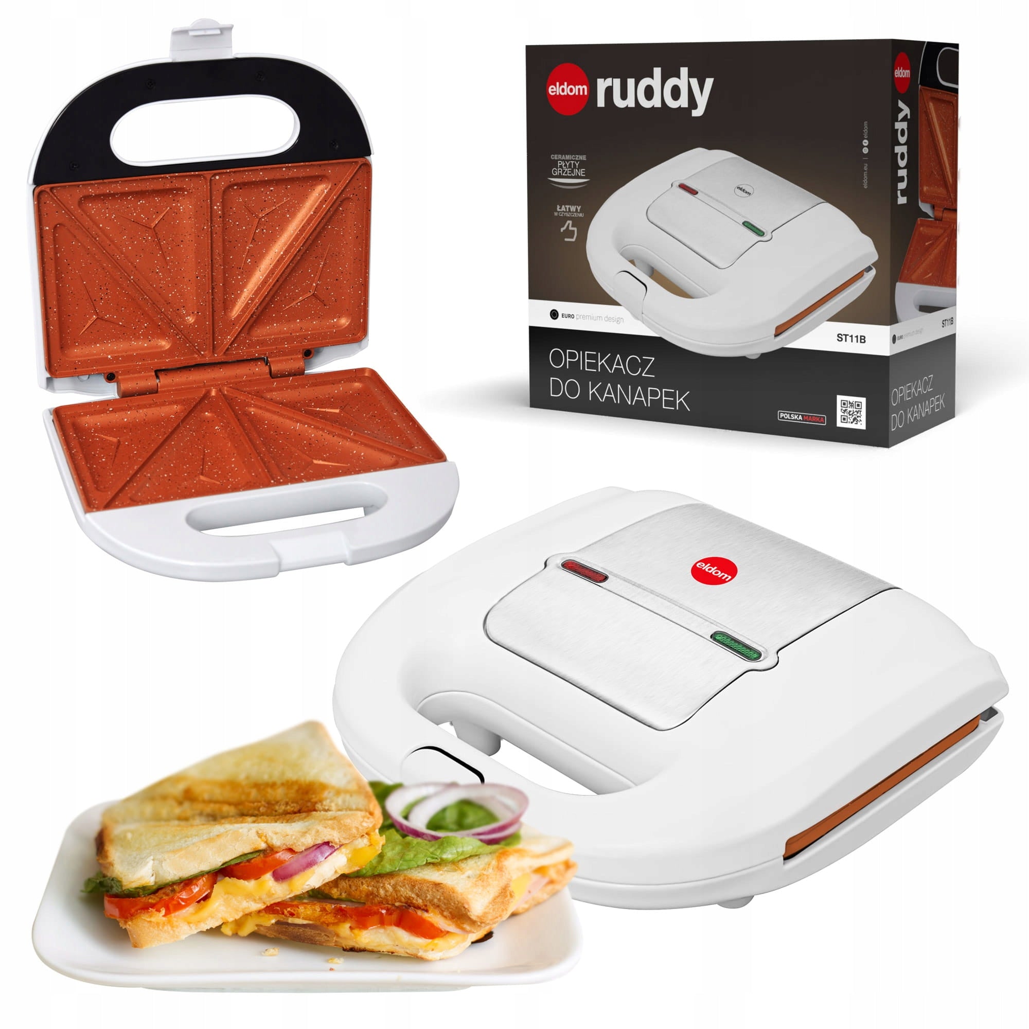 Sandwich toaster 750W ceramic sandwich plates white