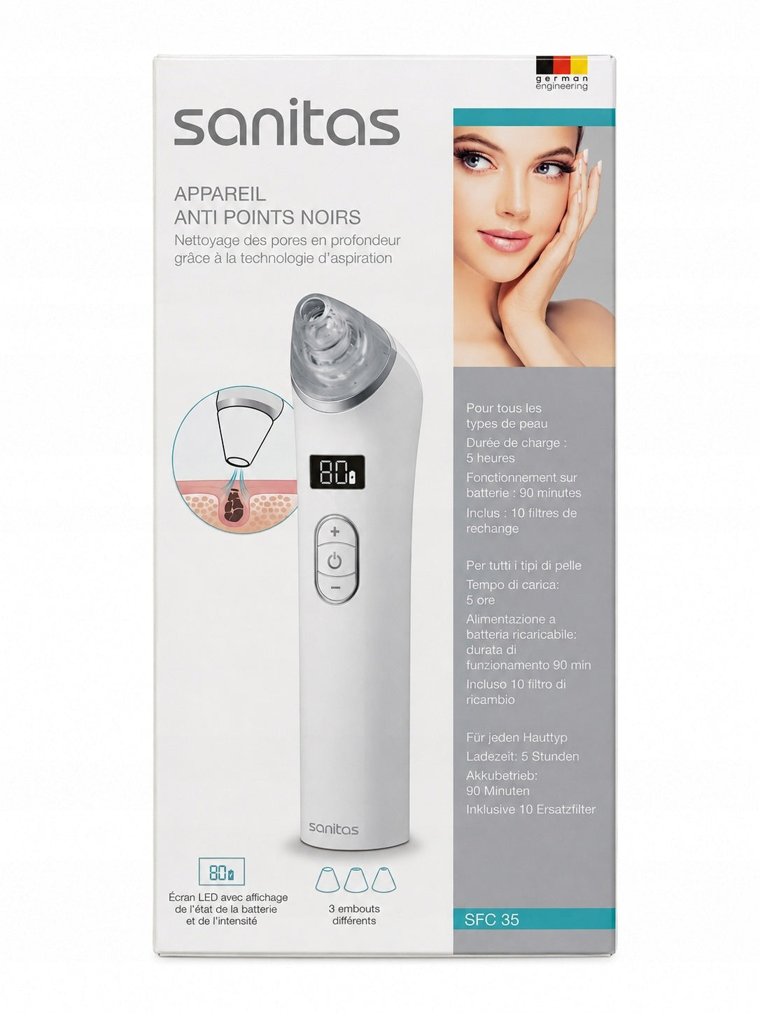 Sanitas SFC 35 pore purifier blackhead vacuum cleaner 3 tips
