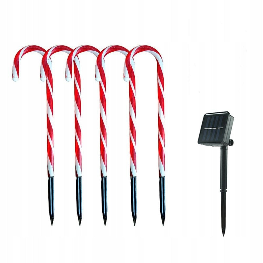 Santa Claus Cane Christmas Ornament LED SOLAR Lights 6 PCS Packaging status original