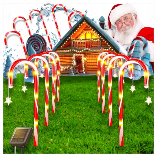 Santa Claus Cane Christmas Ornament LED SOLAR Lights 6 PCS