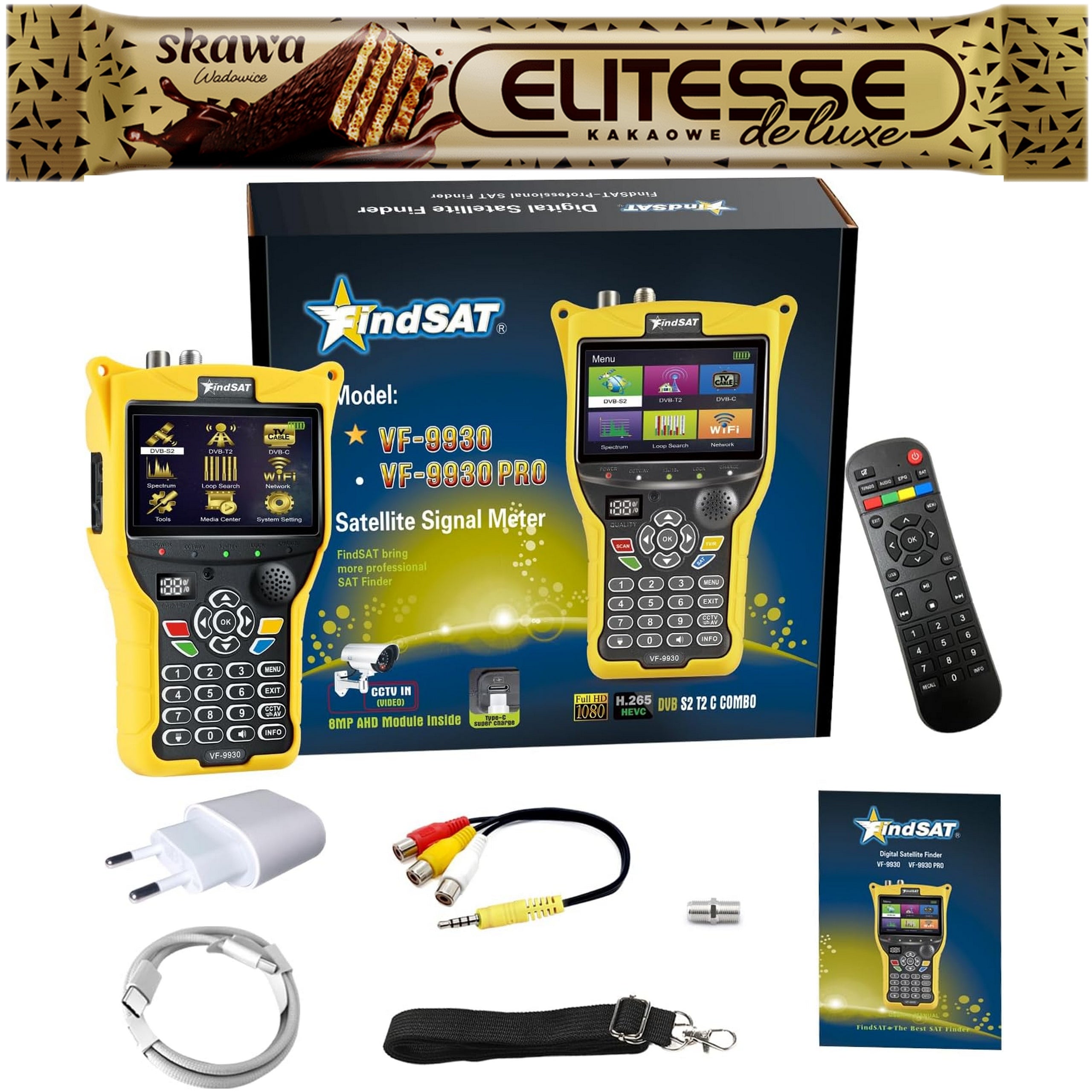 Satellite meter VF9930 DVB-S2/S/S2X/T2/T/C 4,3" LCD + Akcesoria Set