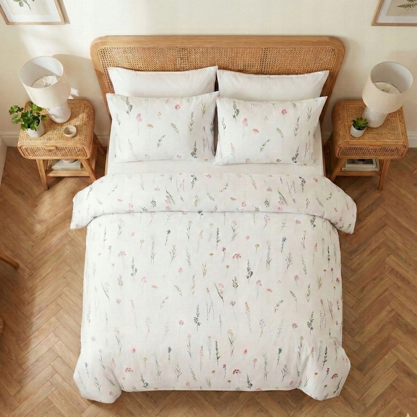 Satin cotton bedding 160x200 field flowers white OEKO-TEX zipper Manufacturer code 100064/SAT/000/160200/W