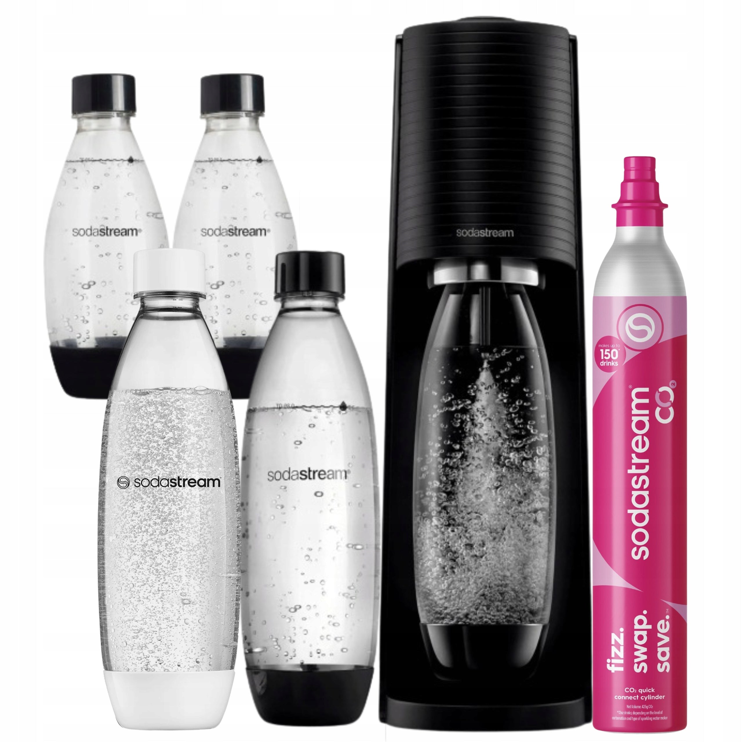 Saturator SodaStream Terra black + 4 bottles (3x 1L+ 2x 0,5L) + CO2)