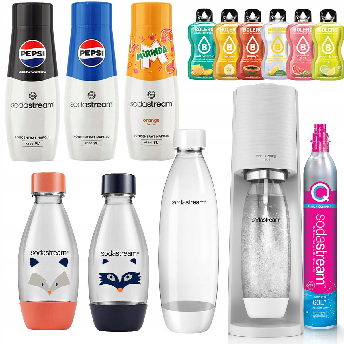 Saturator Sodastream Terra White Cartridge 3 Bottles 3 Syrups +bolero