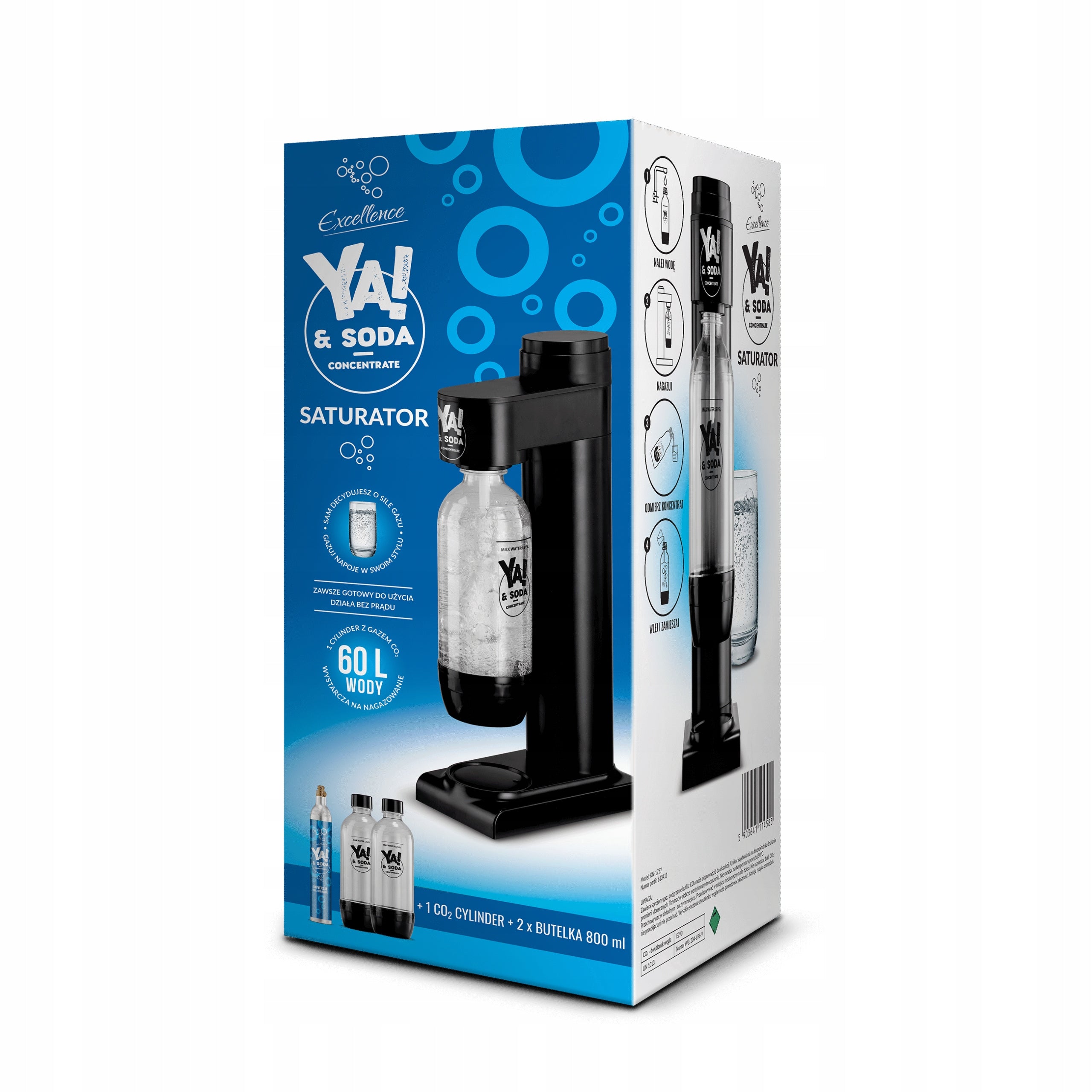 Saturator Ya!&Soda Black SET – 2 bottles + CO2 cartridge | Up to 60L of water