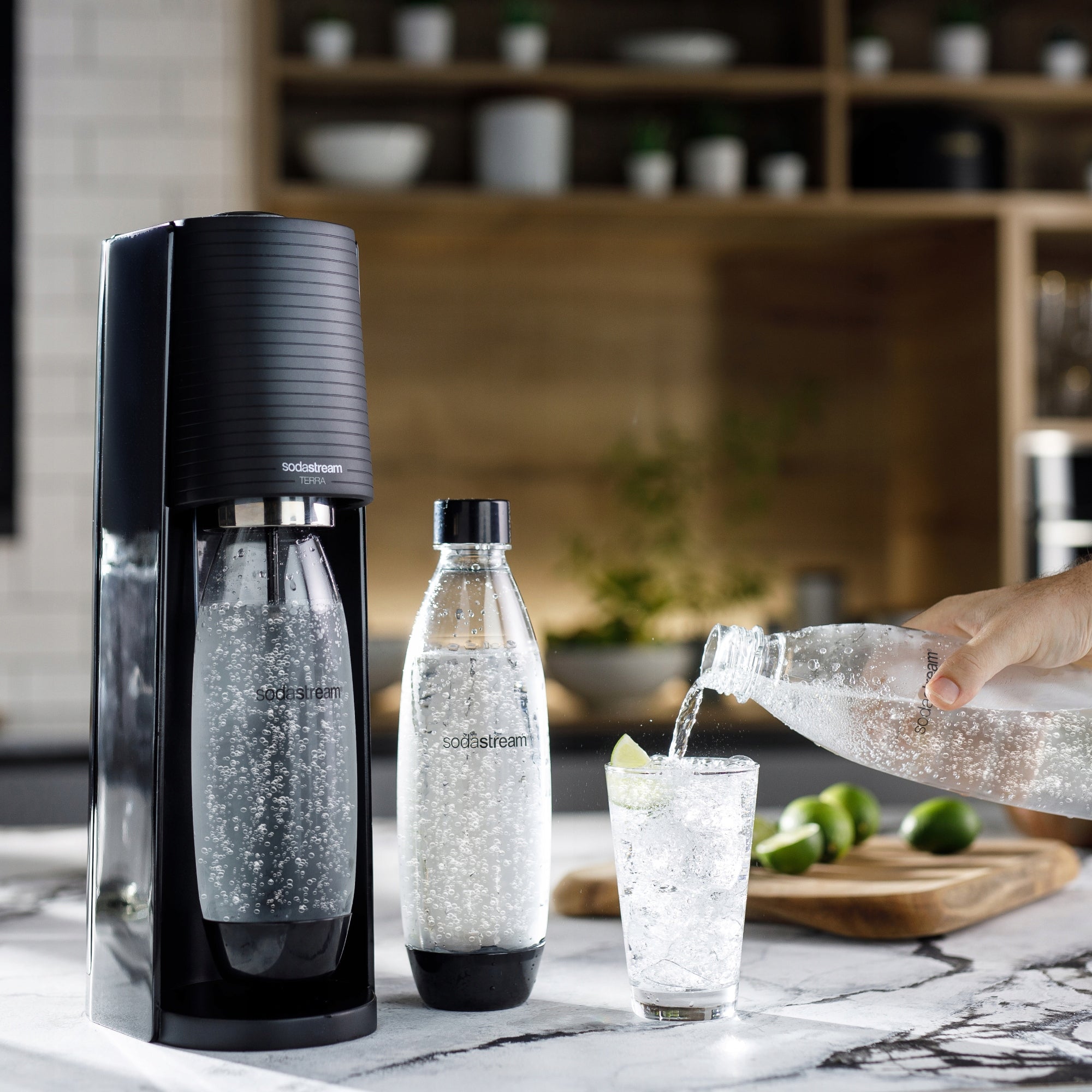 Saturator for gassing water SodaStream Terra black + 3 bottles, CO2 cartridge Brand SodaStream