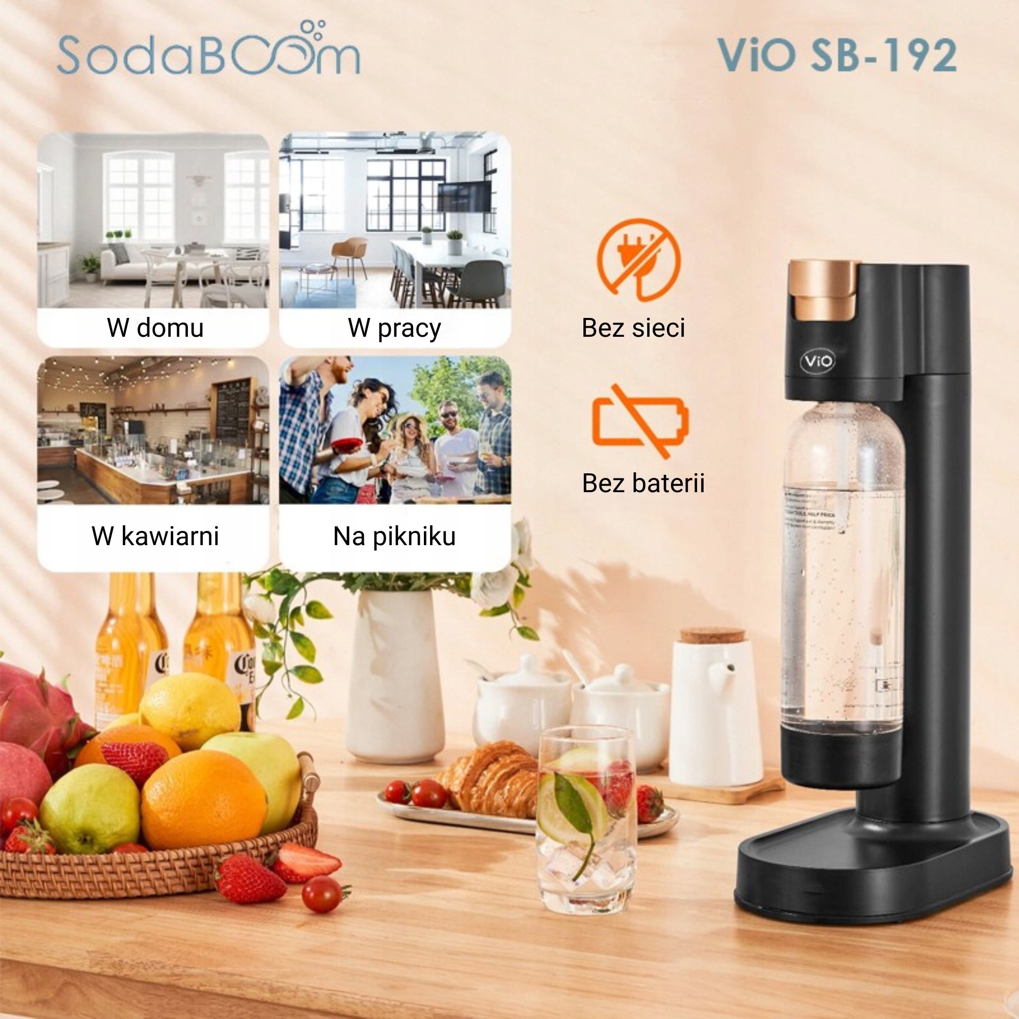 Saturator for sparkling water ViO SodaBoom SB-192 + CO2 cartridge included Manufacturer code 4823129403721