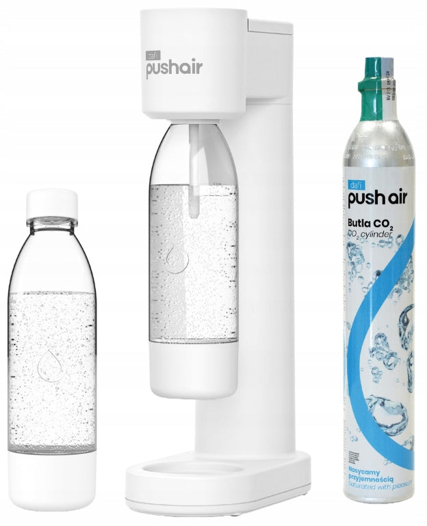 Saturator for water Dafi PushAir + 2 x bottle 0,7 L + CO2 cartridge set white Packaging status original