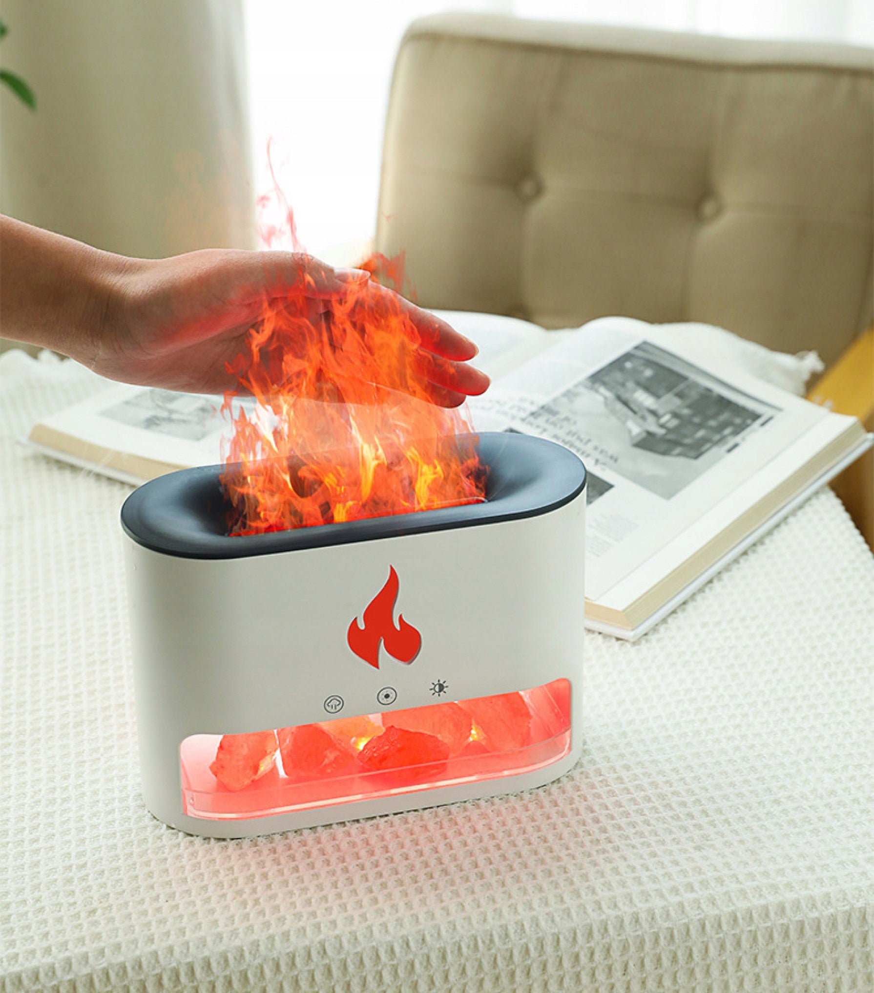 Scent diffuser humidifier with sola LED imitates fire burning salt Brand no brand