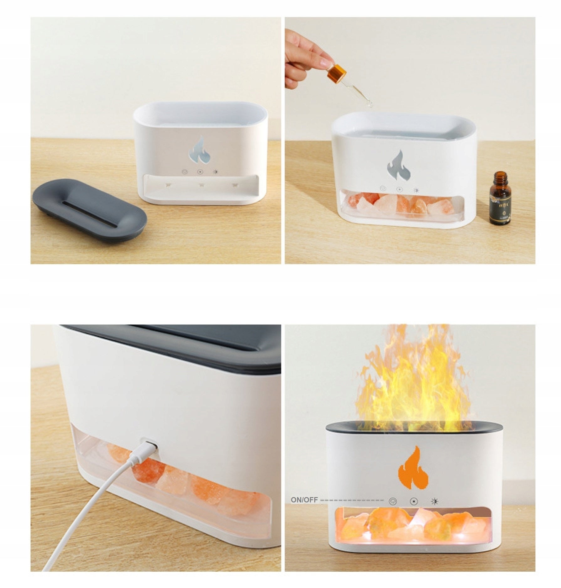 Scent diffuser humidifier with sola LED imitates fire burning salt EAN (GTIN) 5203390878326