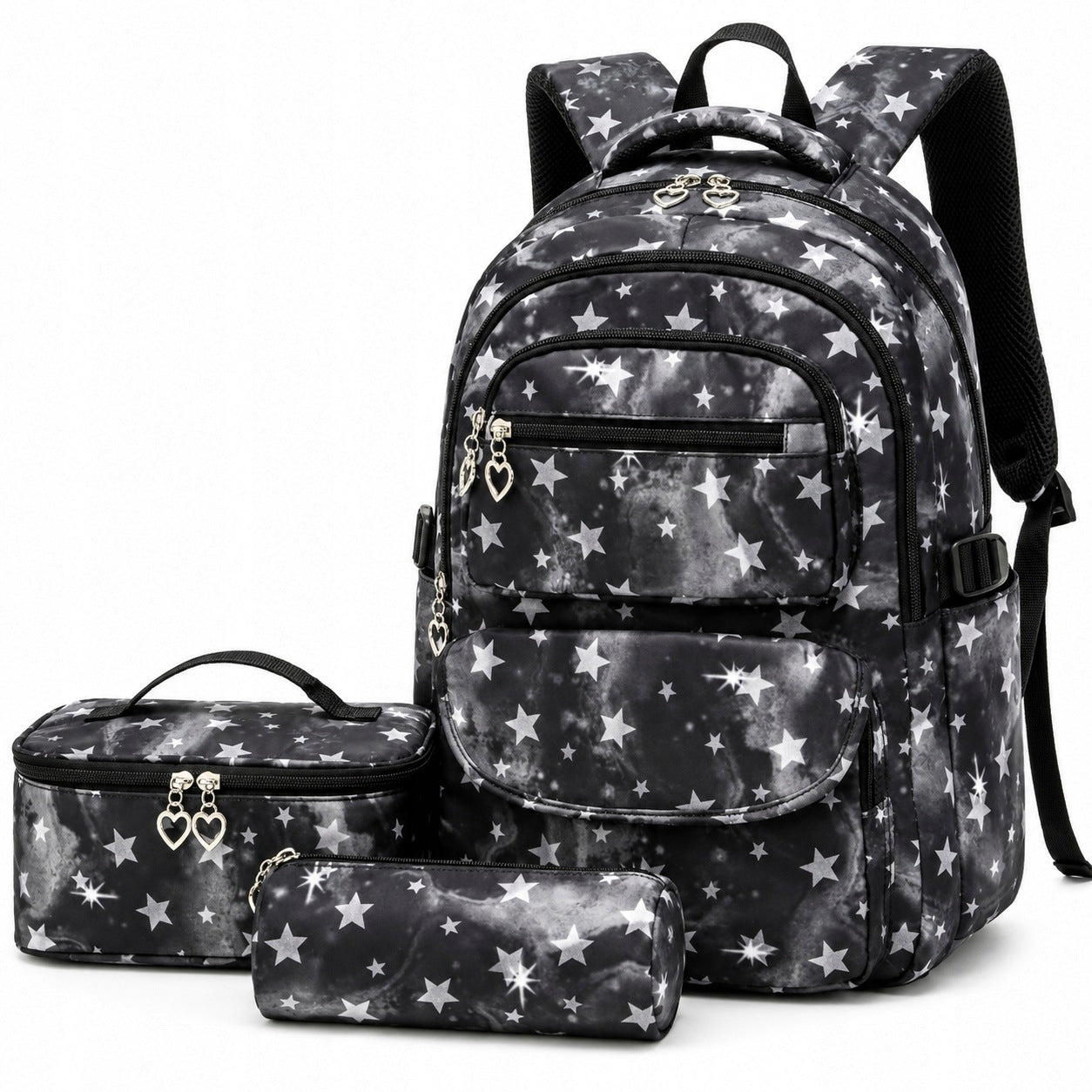 School Backpack Black + Pencil Case Thermal Breakfast Bag Set Packaging status original