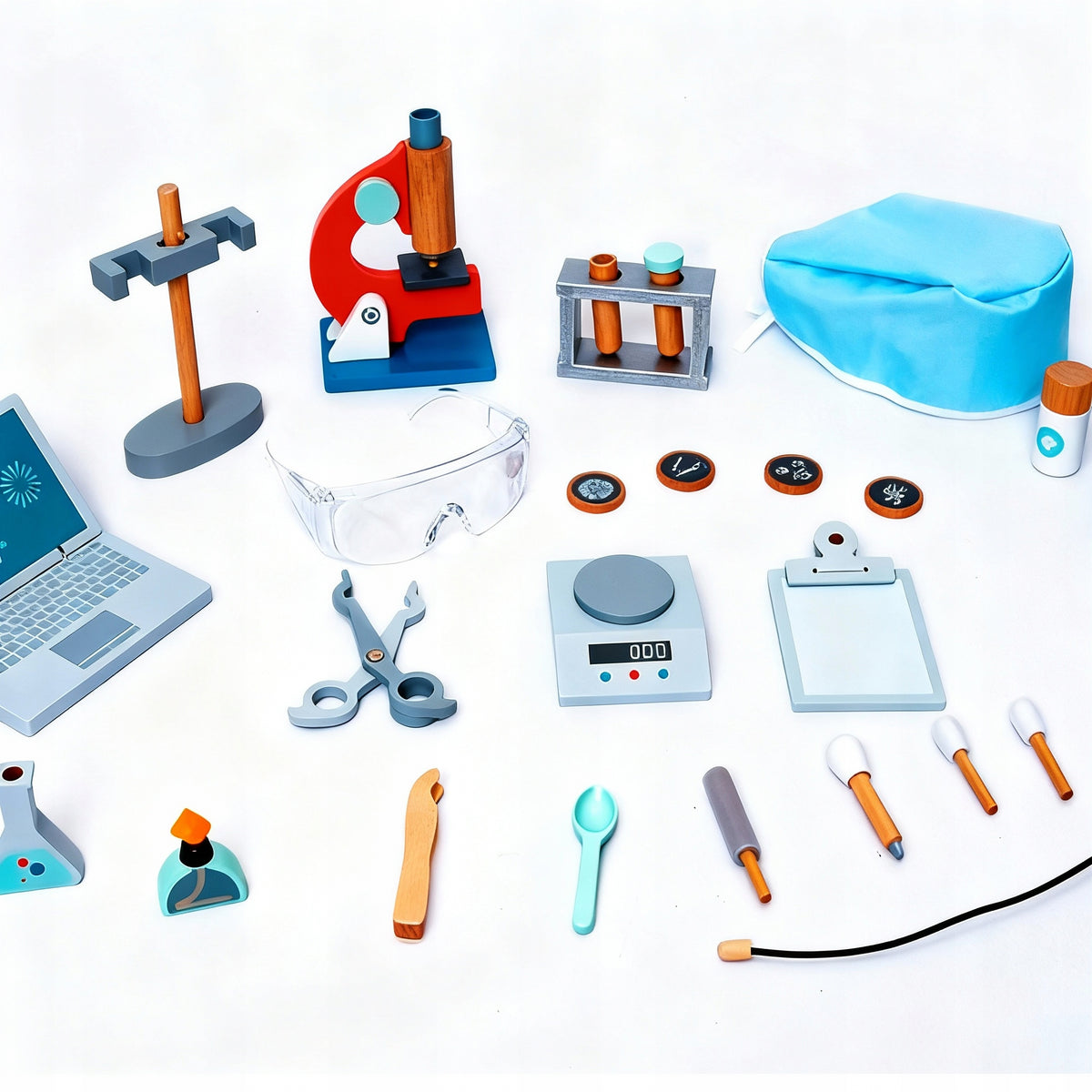 Scientific set for children wooden laboratory chemist microscope UMU