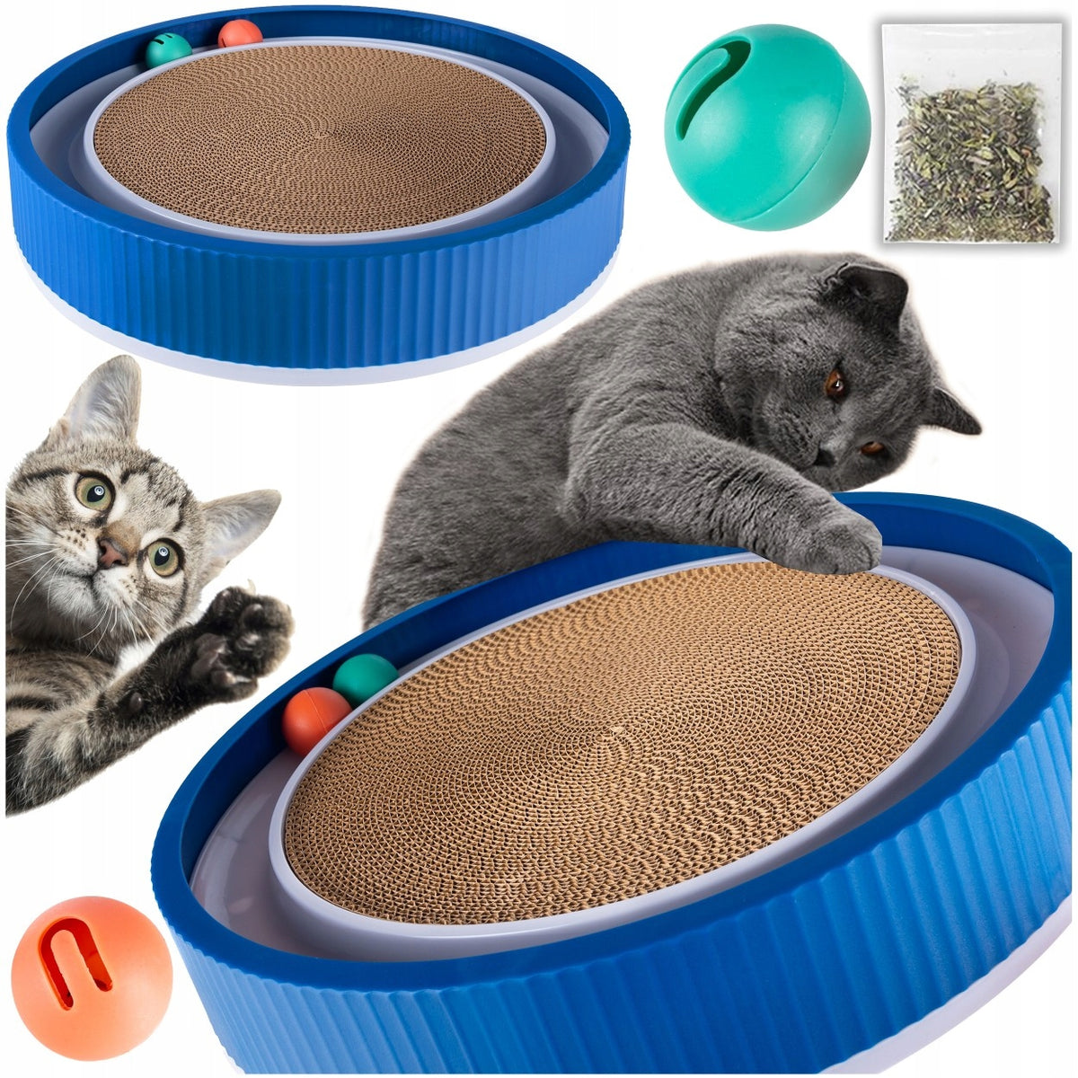 Scratcher Roulette For Cat Play Circle Cardboard Balls + Catnip