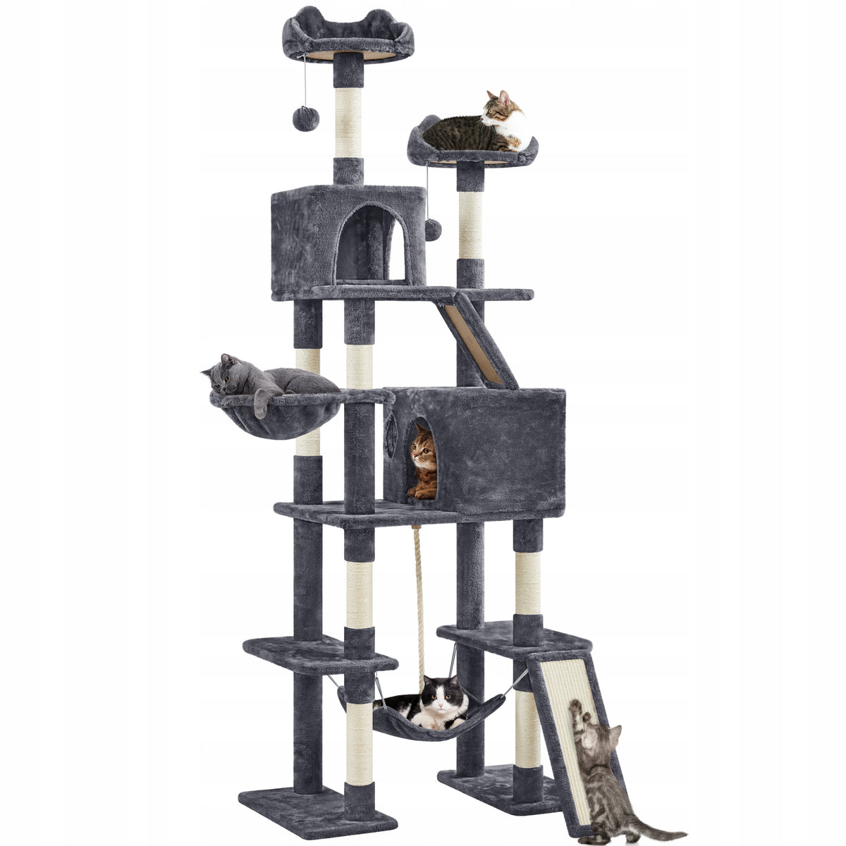 Scratcher for Cat XXL, Height 209 cm, Solid Tree, Dark Grey