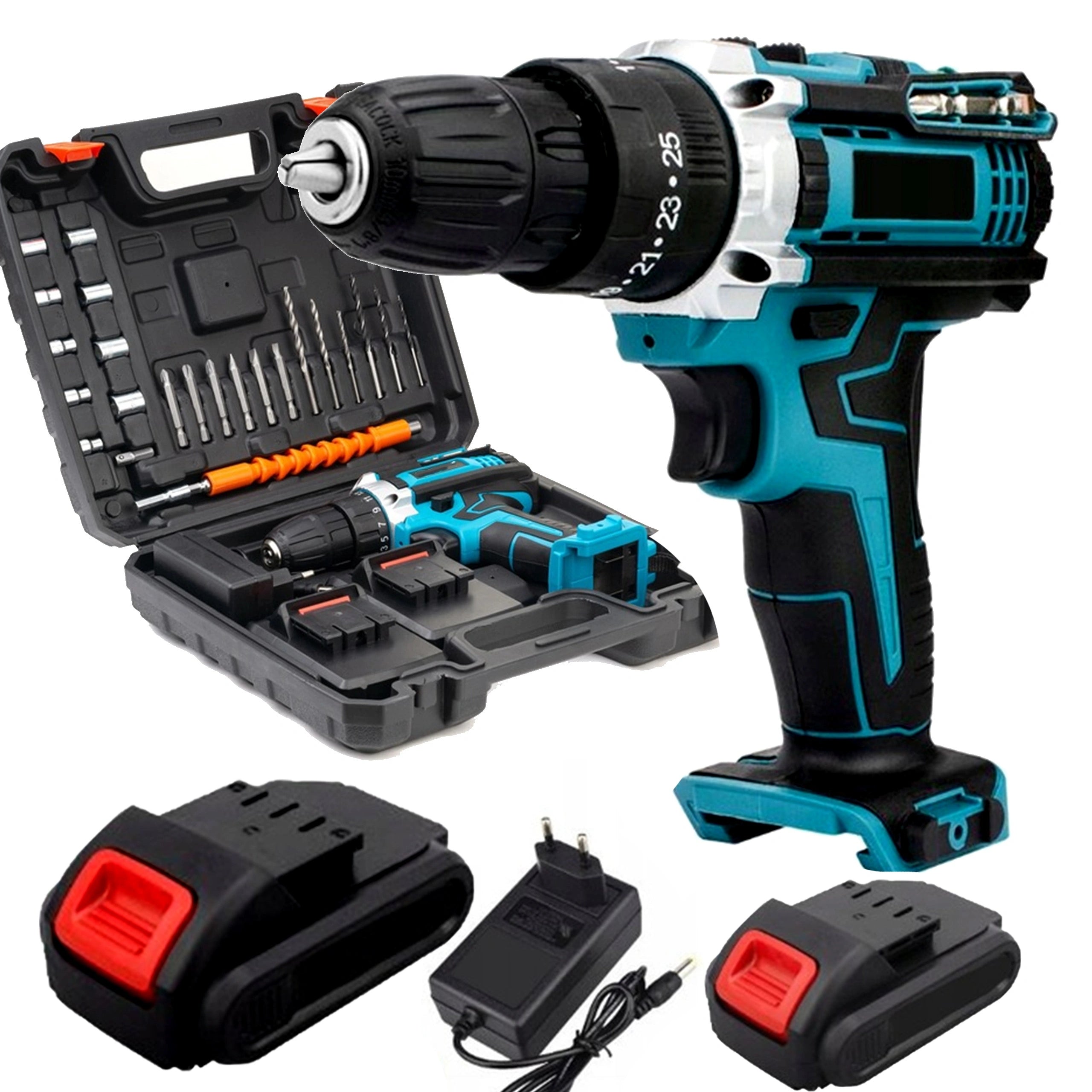 Screwdriver Impact Drill Cordless 21v 2x Rechargeable Batteries 2,5A Suitcase