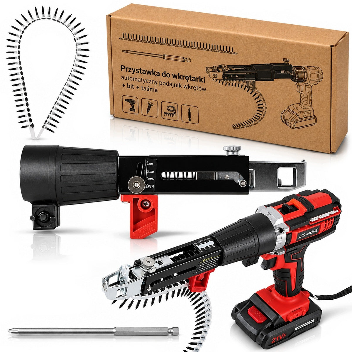 Screwdriver attachment screw feeder automatic tape bit