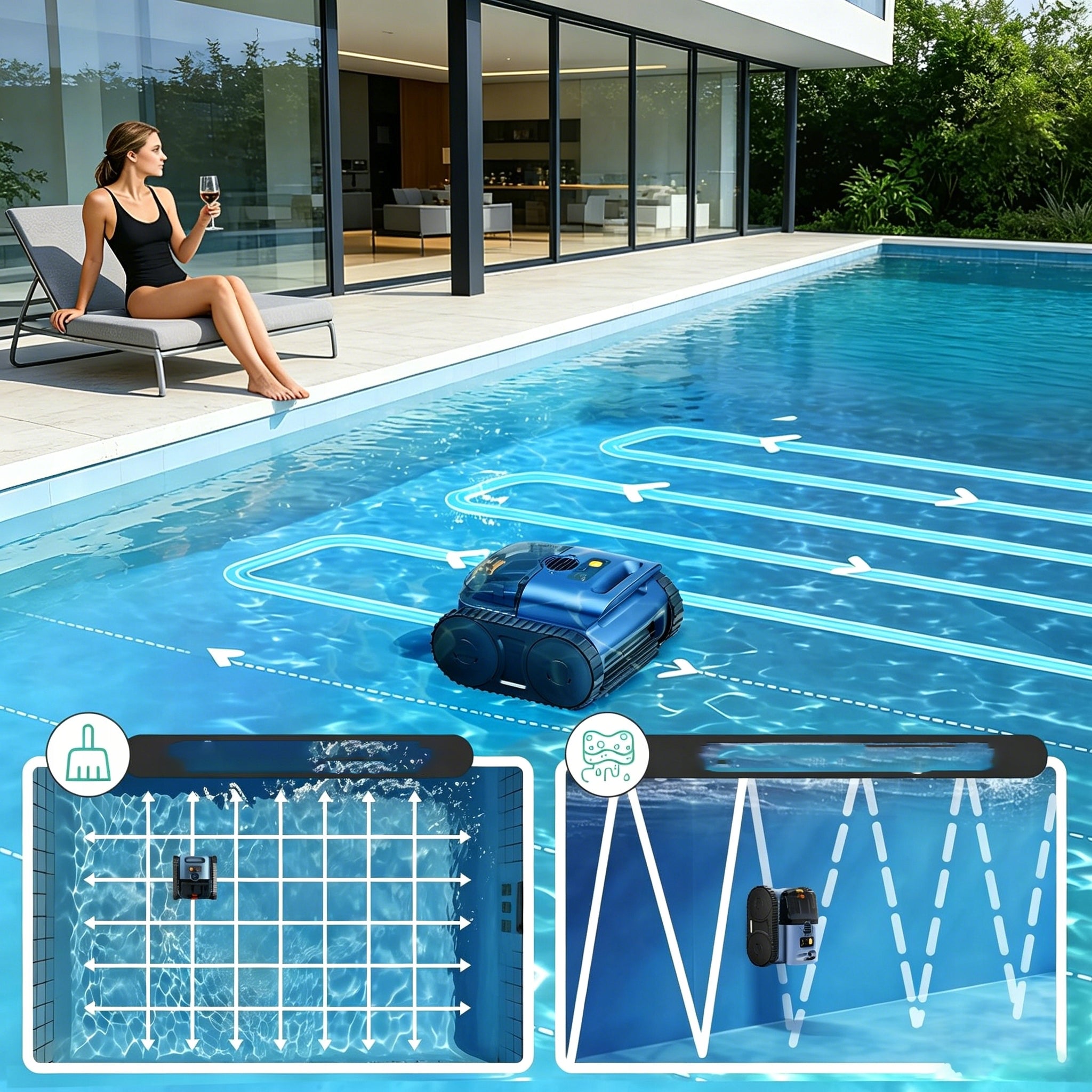 Seauto SAT25 wireless pool robot 200m² 180min wall AI Packaging status original