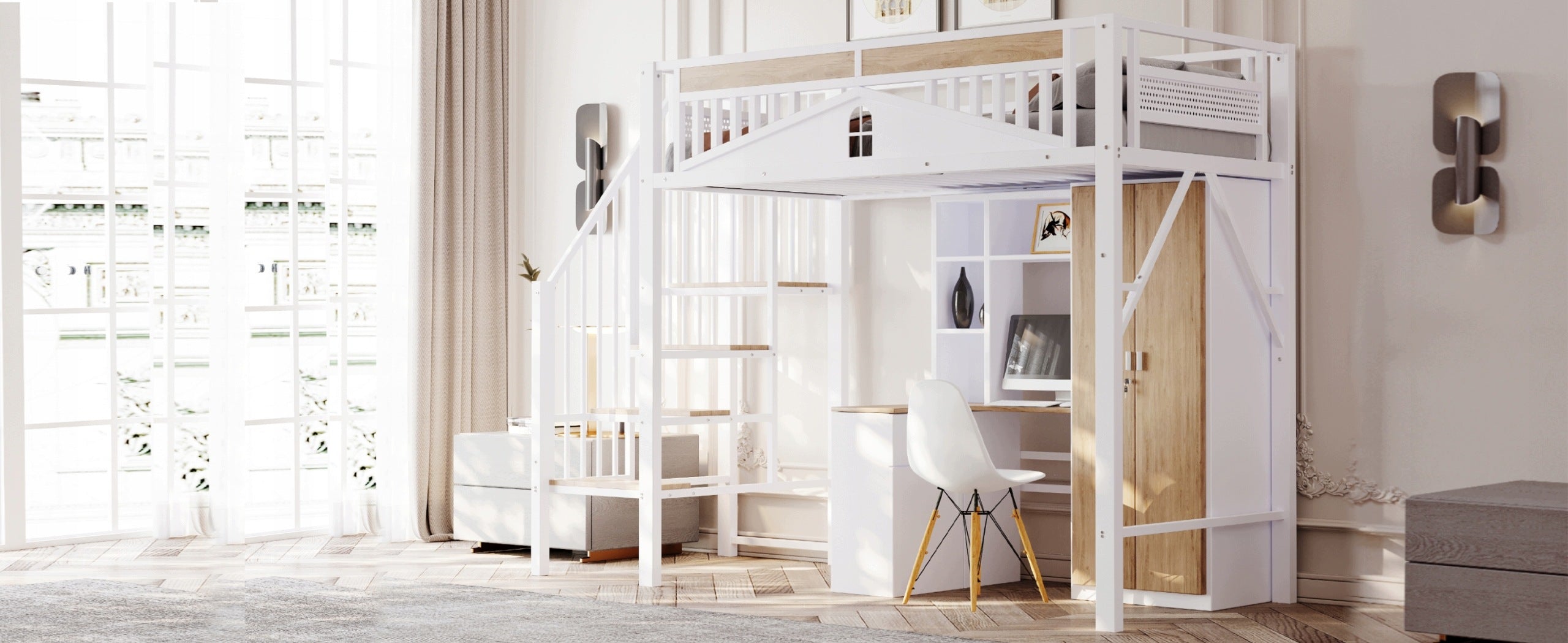 Secure Metal Loft Bed 90x200 cm in White with Space Beneath for Storage Number of pieces 1 pcs