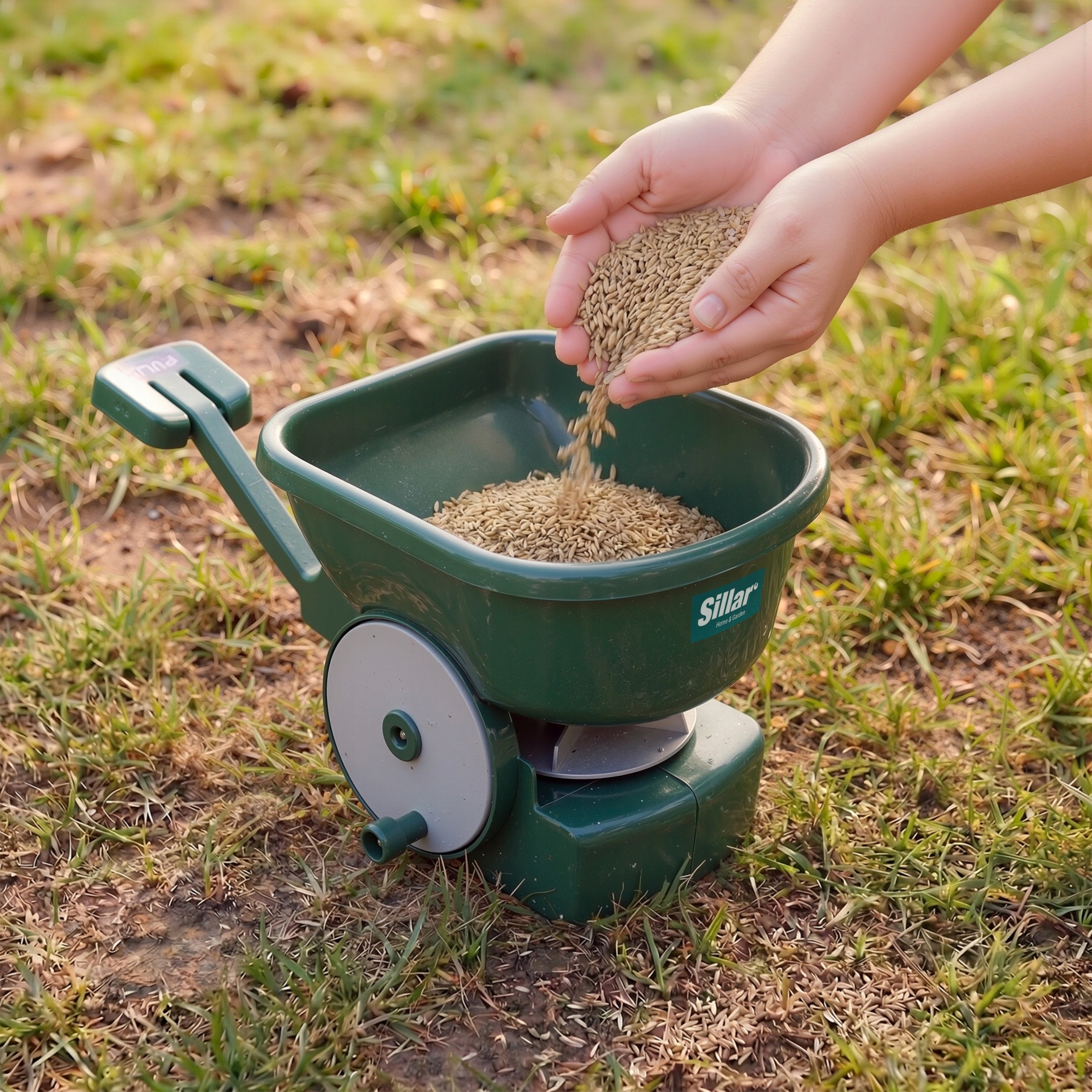 Seed Drill Handheld Grass Spreader Vegetable Seed Fertilizer Garden Sand 3L Sowing width 360 cm