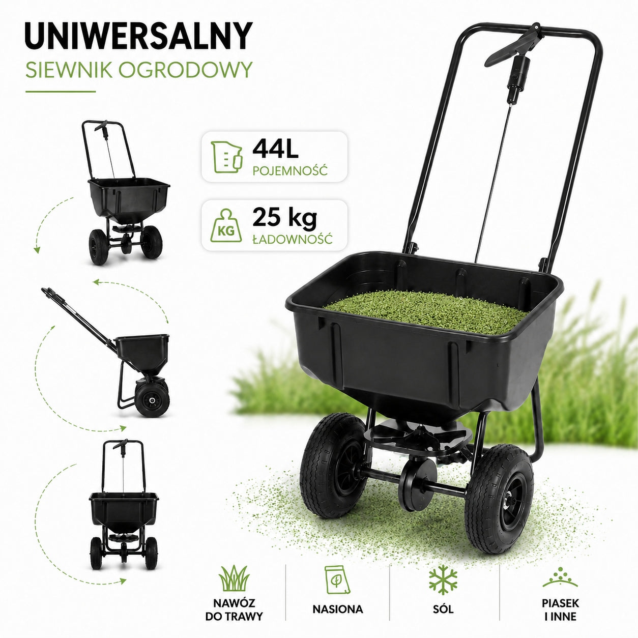 Seed Drill on Wheels Garden Handheld Seed Spreader Sand Fertilizer 44L