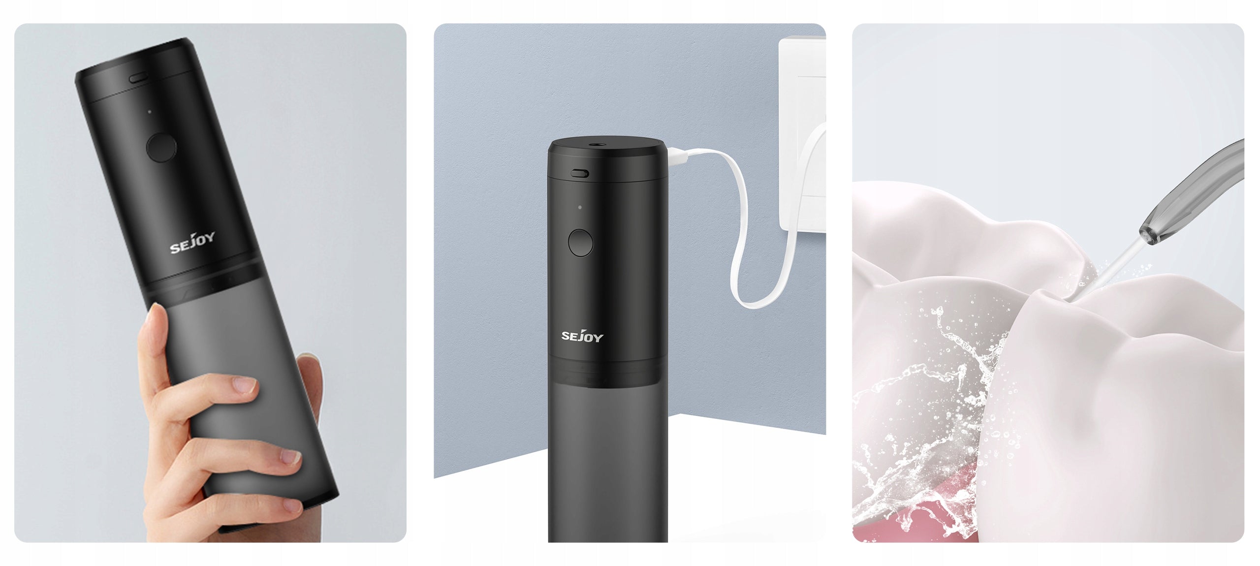 Sejoy Tooth Irrigator Wireless Electric USB 3 Modes IPX7 140ml Power supply rechargeable battery