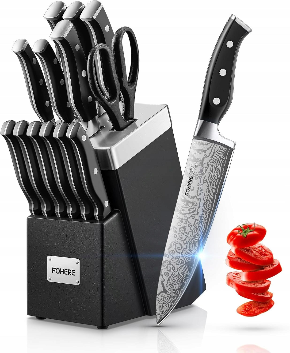 Self-Sharpening Forged Kitchen Knife Set - Incredible Sharpness with Block