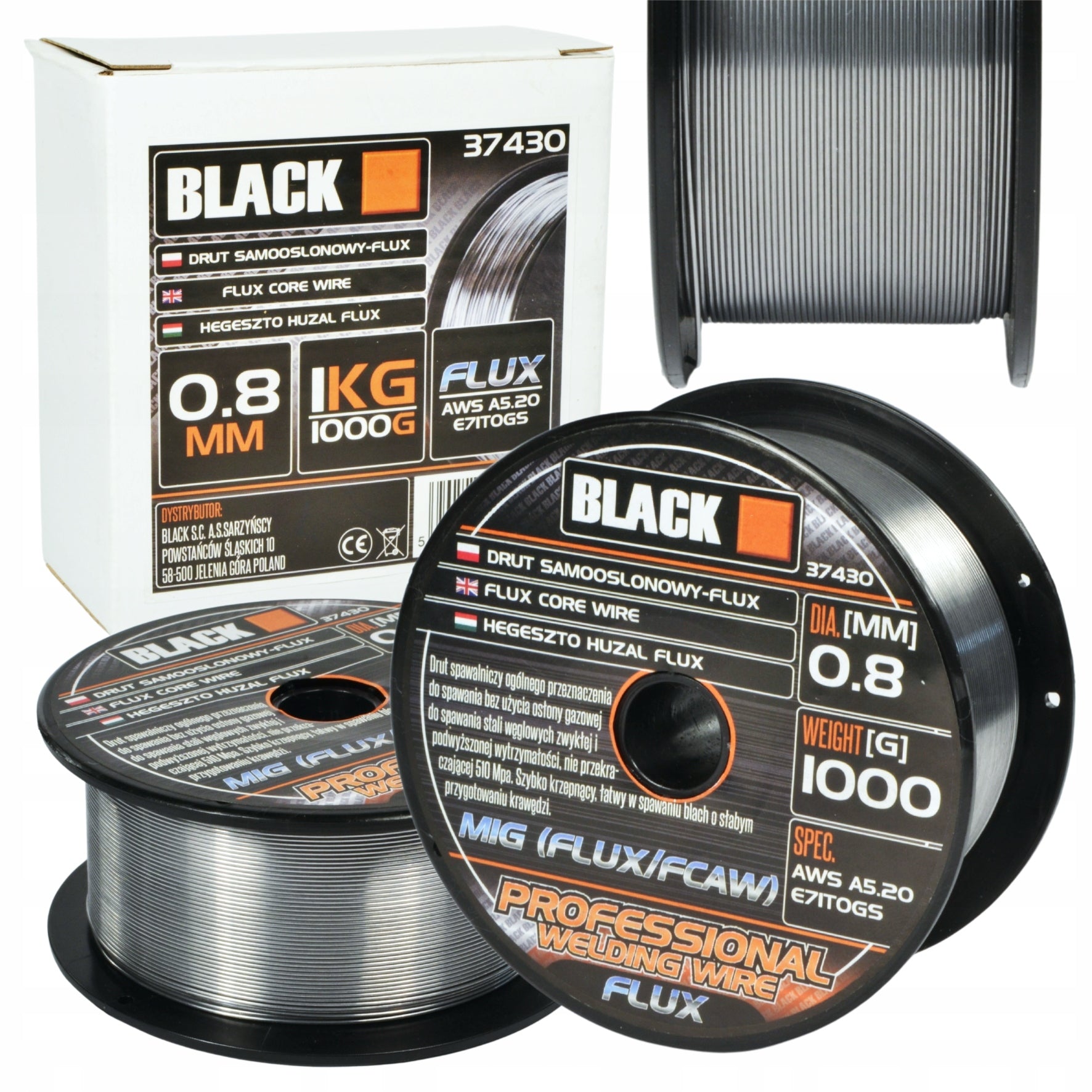 Self-shielding core welding wire FLUX 0,8mm 1kg 1000g 1kg FCAW BLACK