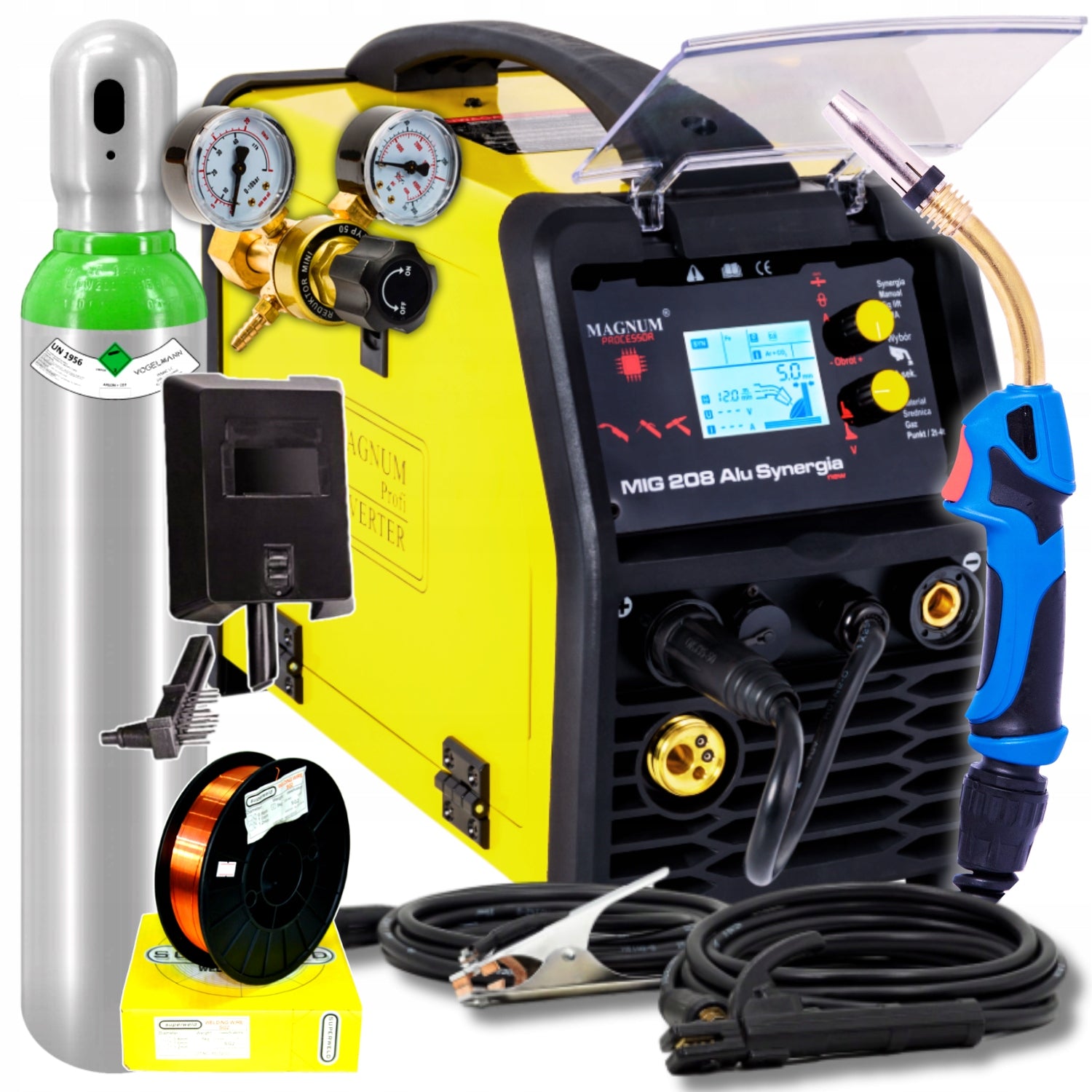 Semi-automatic welding machine Magnum MIG MAG 208 Alu Synergy Cylinder Set 40-200A