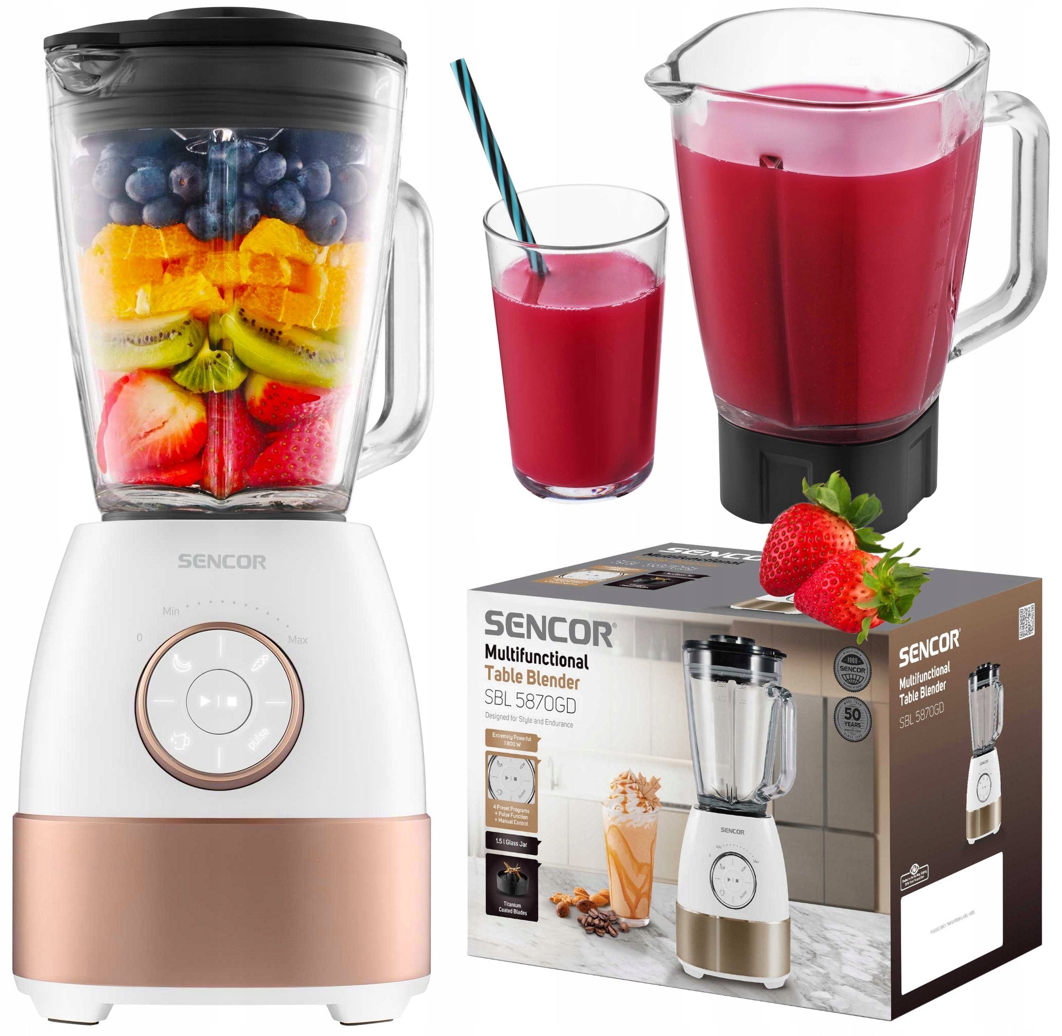 Sencor Chalice Blender for Smoothie 1,5L1800W Titanium Blades SBL 5870GD