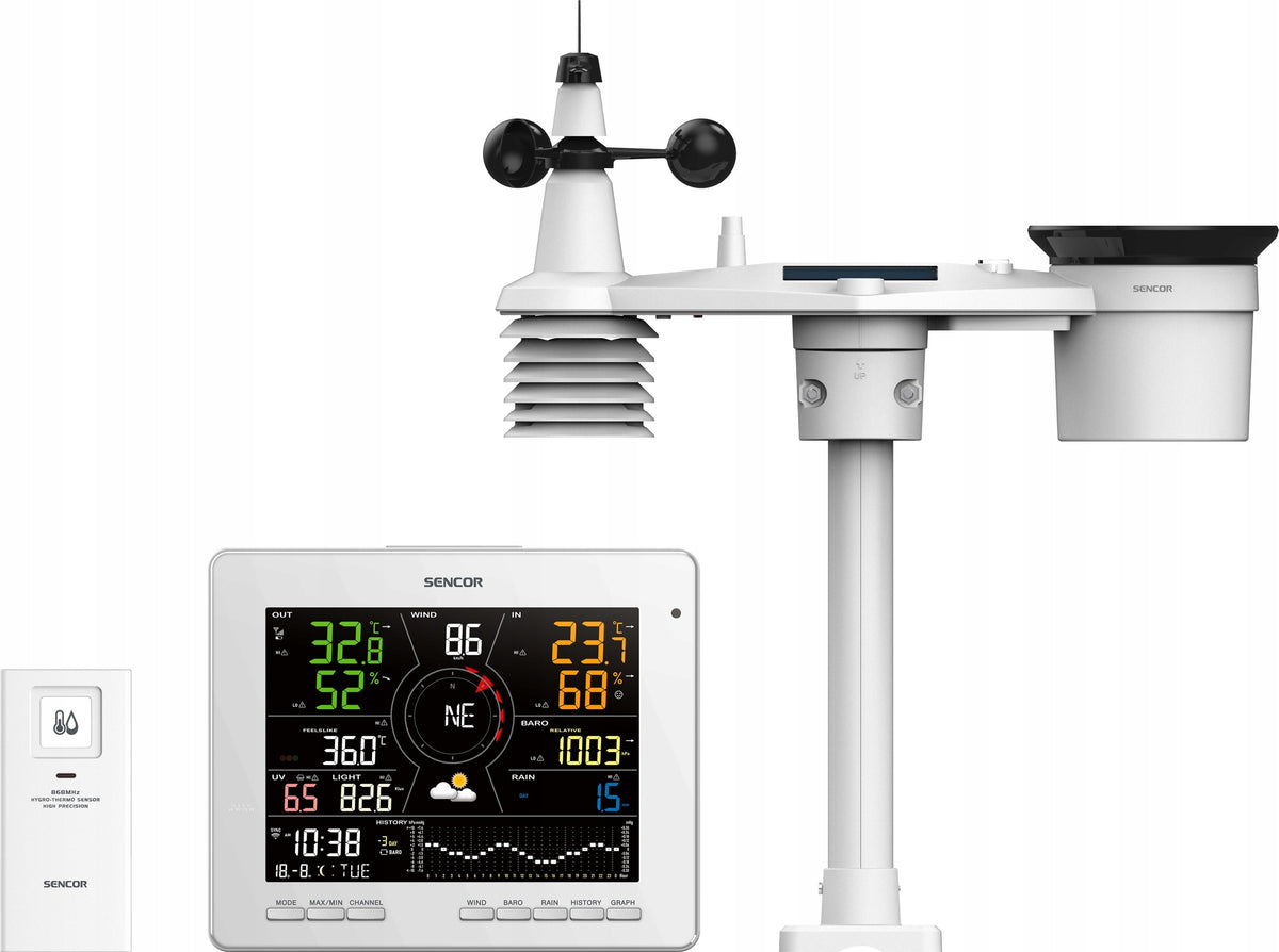 Sencor SWS16600 WiFi Professional Weather Station 7.8'LCD 7in1 Weathercloud Brand Sencor