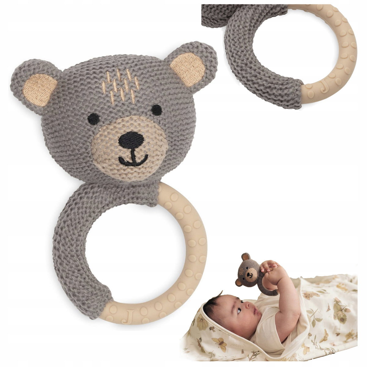 Sensory Rattle Teether Soft Silicone Bear Jollein