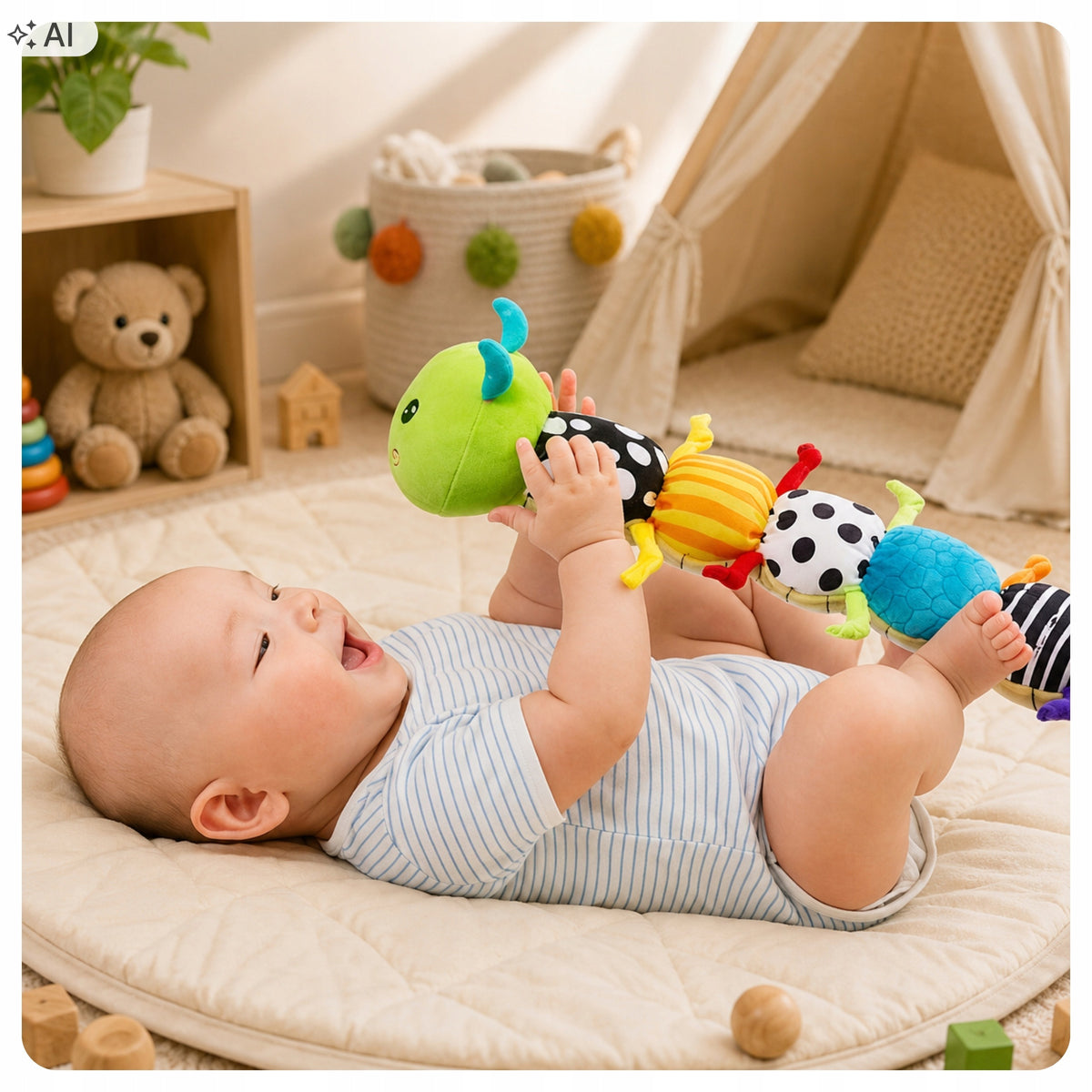 Sensory Toy Caterpillar Plush Antistes Baby Rattle Manufacturer code Sensoryczna Gąsienica dla niemowląt zabawka