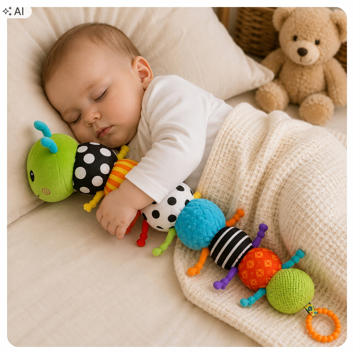 Sensory Toy Caterpillar Plush Antistes Baby Rattle Packaging status original