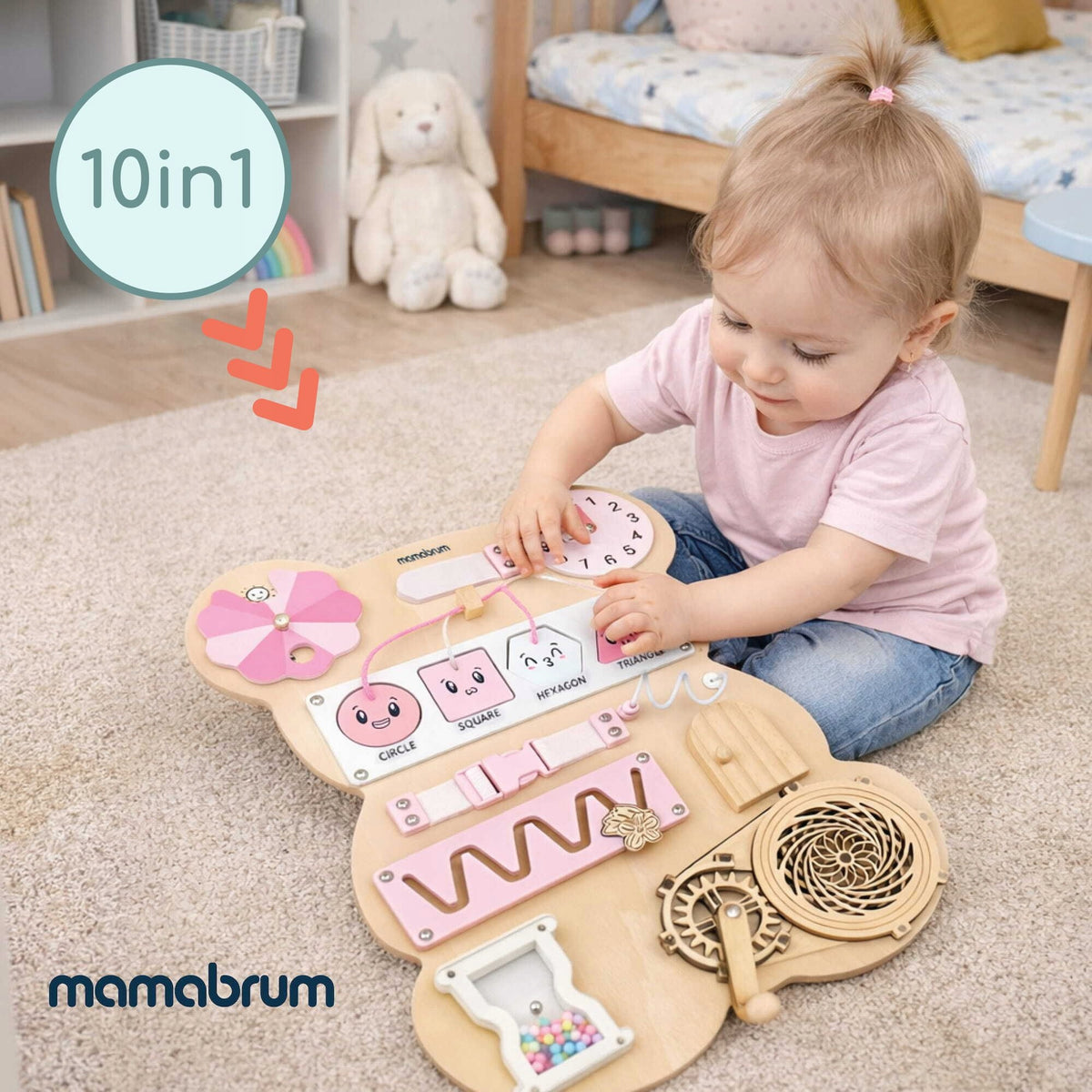 Sensory board Montessori Bear Mamabrum clock labyrinth moving elements Manufacturer code MAM303 TEDDY BOARD