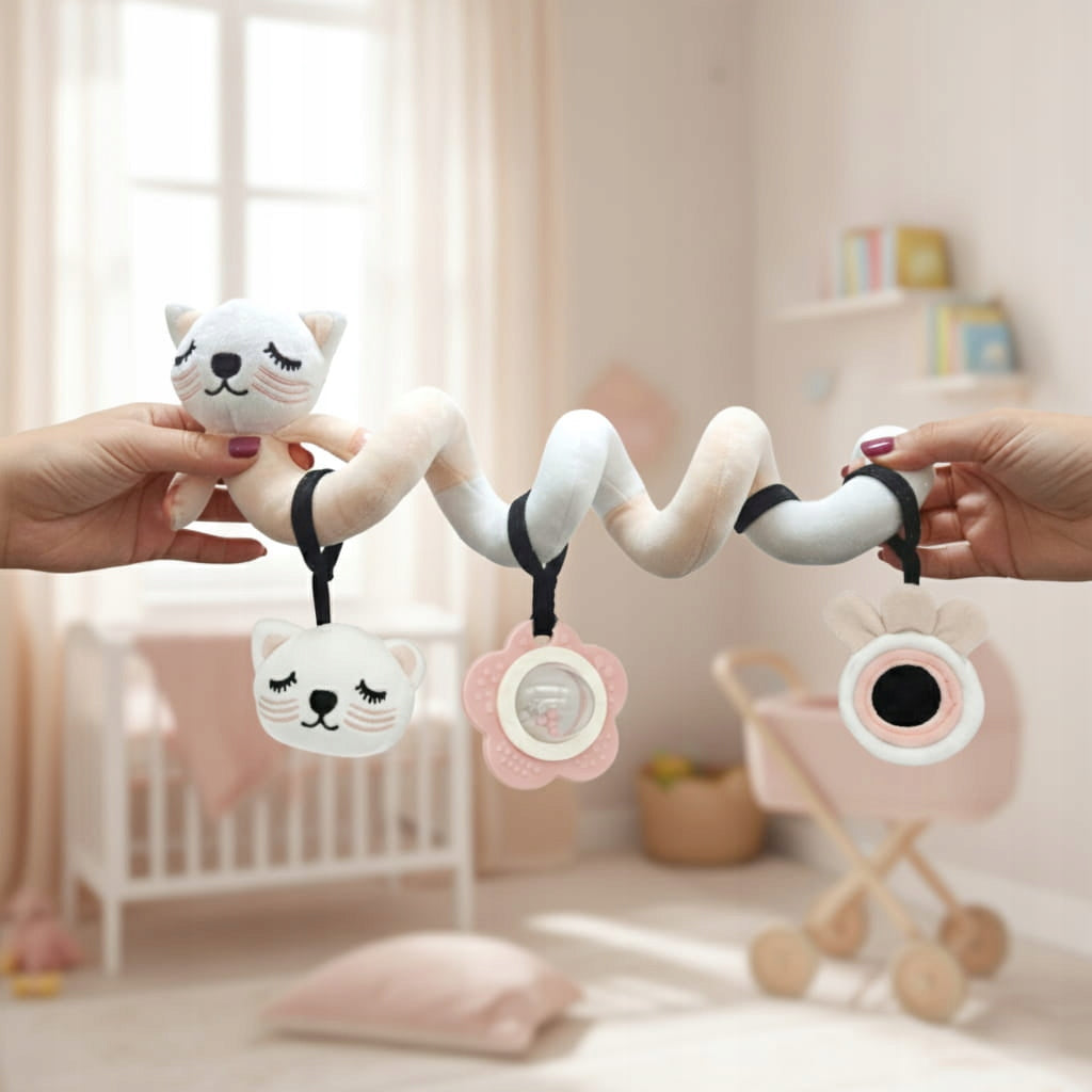 Sensory pendant plush Kitten with mirror and rattle Bocioland Kind pendants