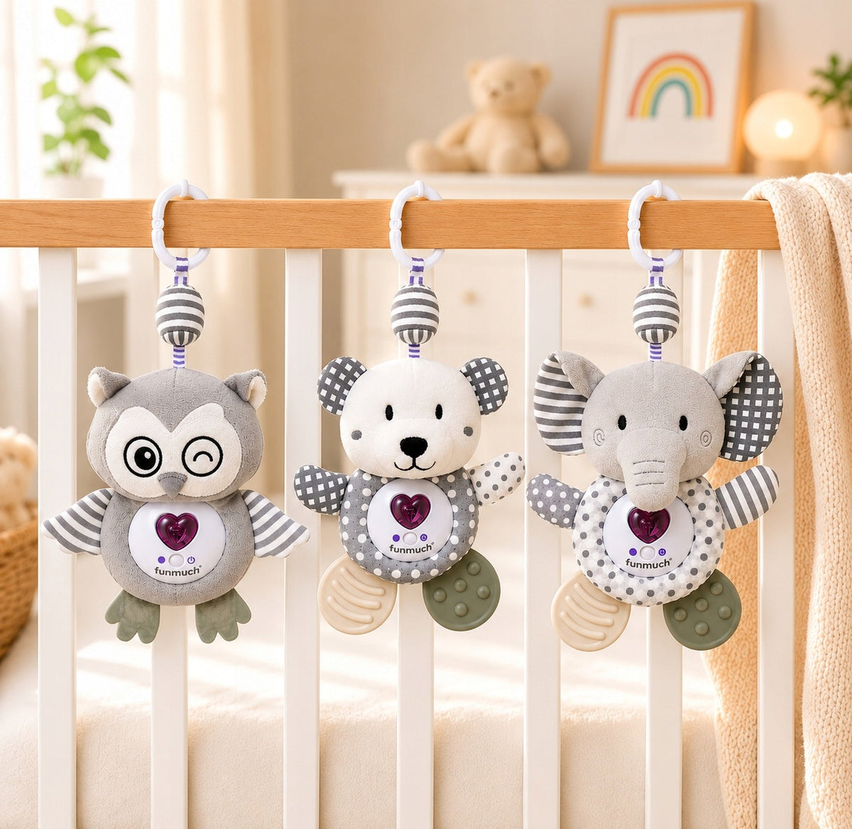 Sensory pendants for stroller crib light sound owl bear elephant 0+ Brand LittleKingdom