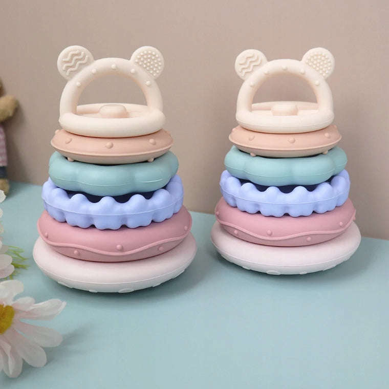 Sensory tower puzzle silicone teether discs for baby Kind pendants