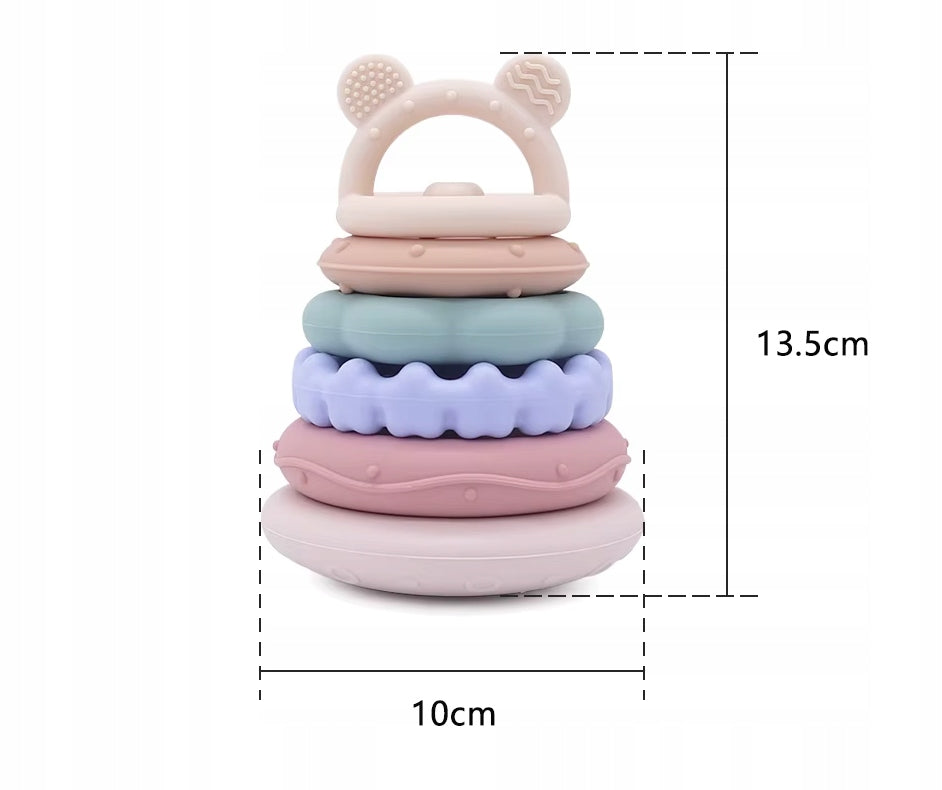 Sensory tower puzzle silicone teether discs for baby Packaging status original