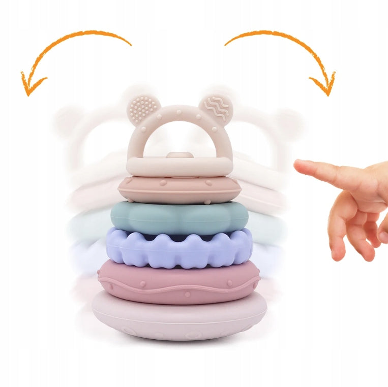 Sensory tower puzzle silicone teether discs for baby