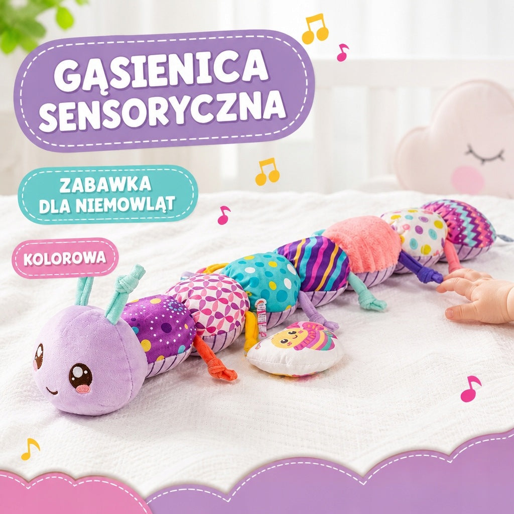 Sensory toy purple music caterpillar plush