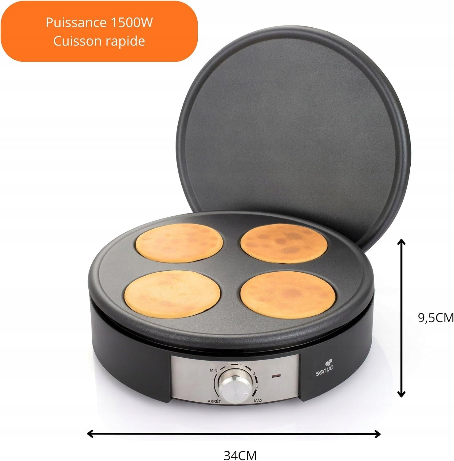Senya Pancake maker 30cm 2 interchangeable plates 1500W non-stick black Model SYCK-CV026