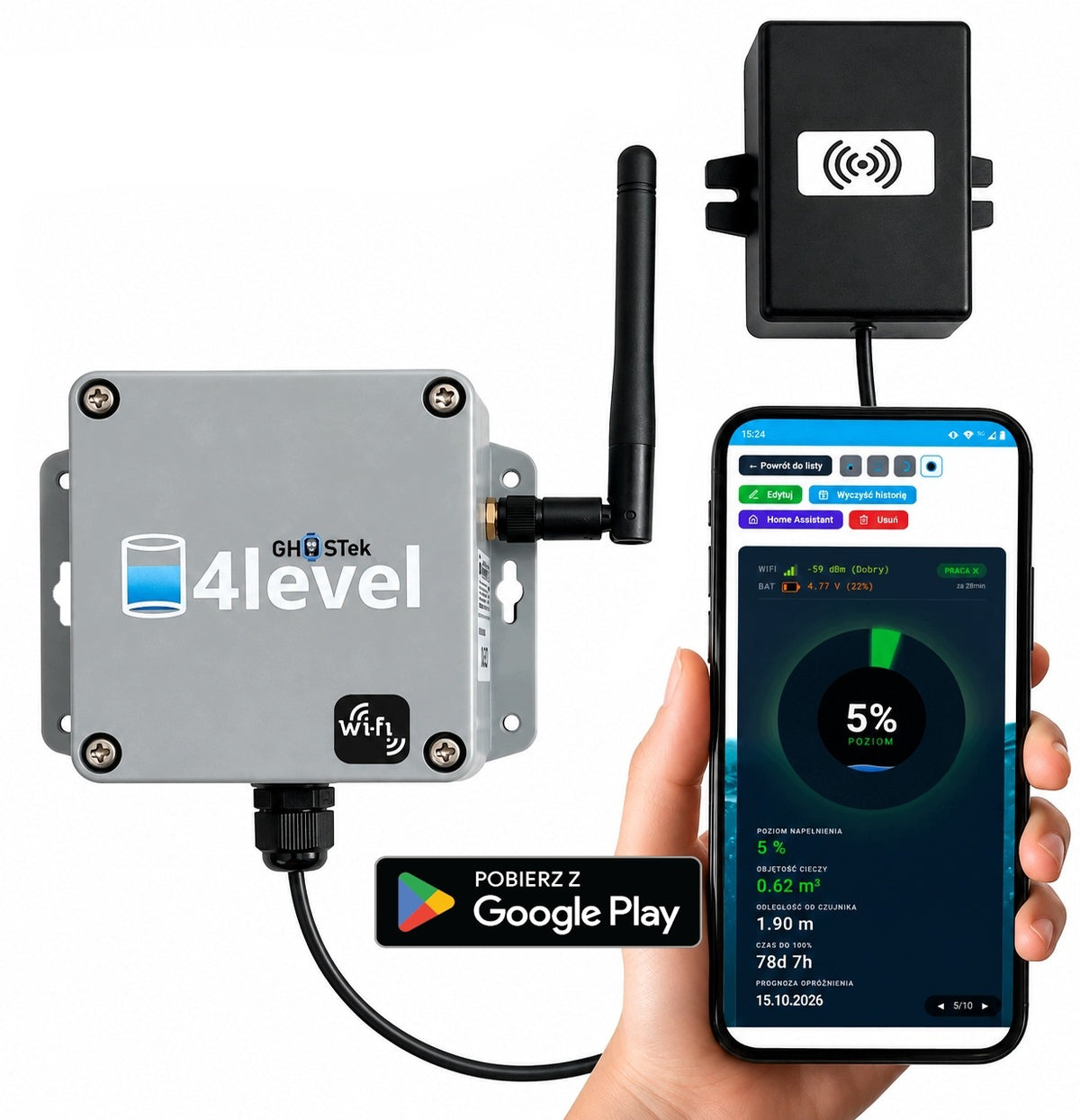 Septic tank level sensor rainwater WiFi Email Android 4level app